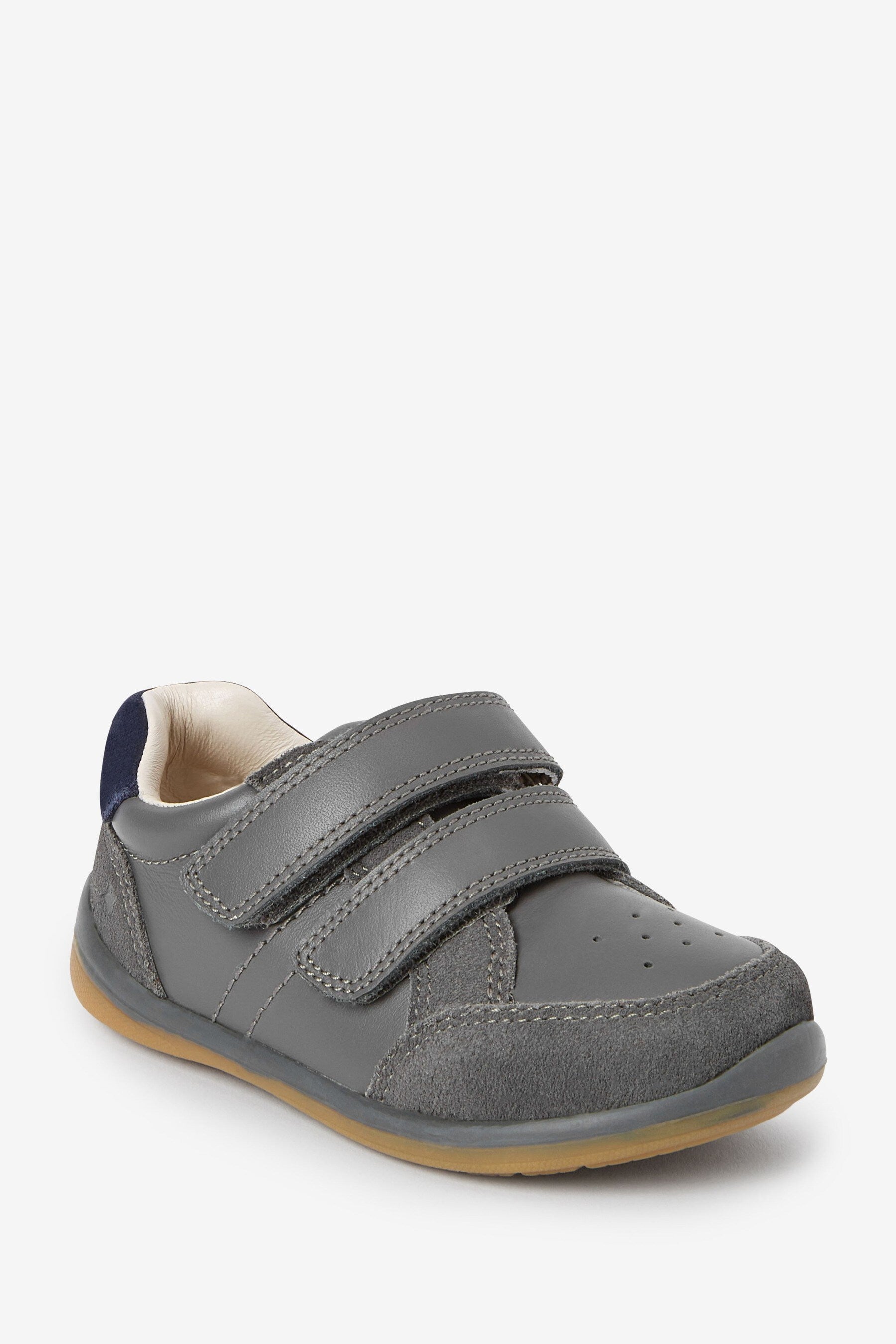 Grey Touch Fastening Leather First Walker Baby Shoes