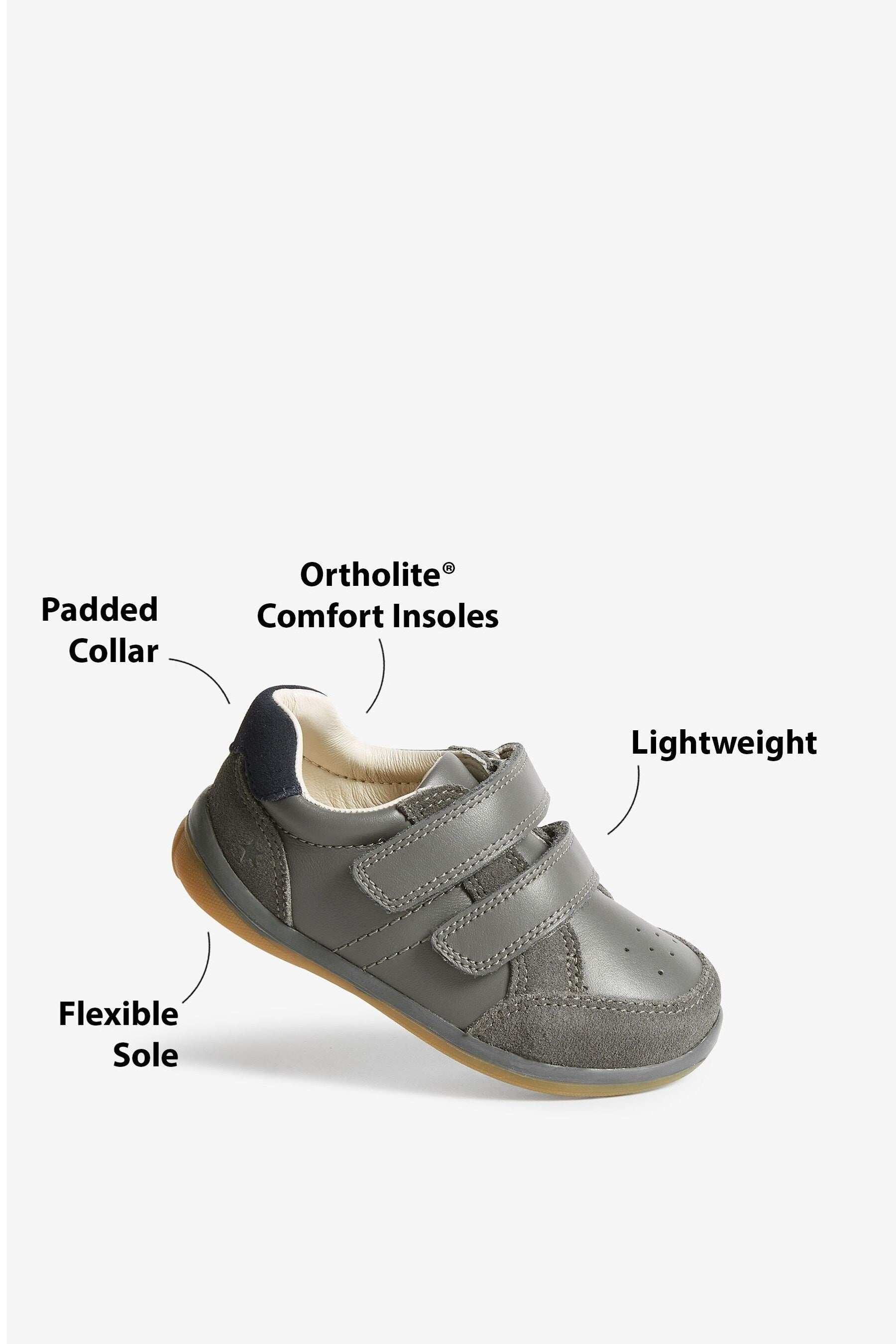 Grey Touch Fastening Leather First Walker Baby Shoes