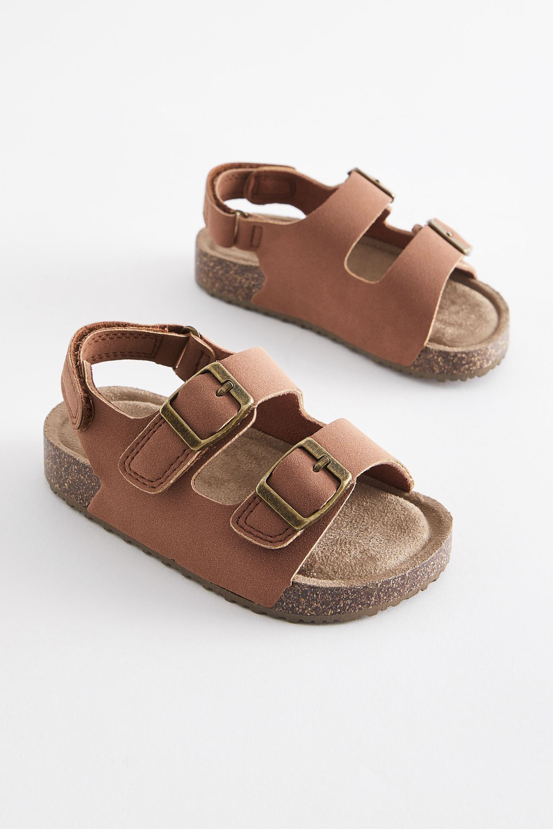 Terracotta Brown Double Buckle Cushioned Footbed Sandals