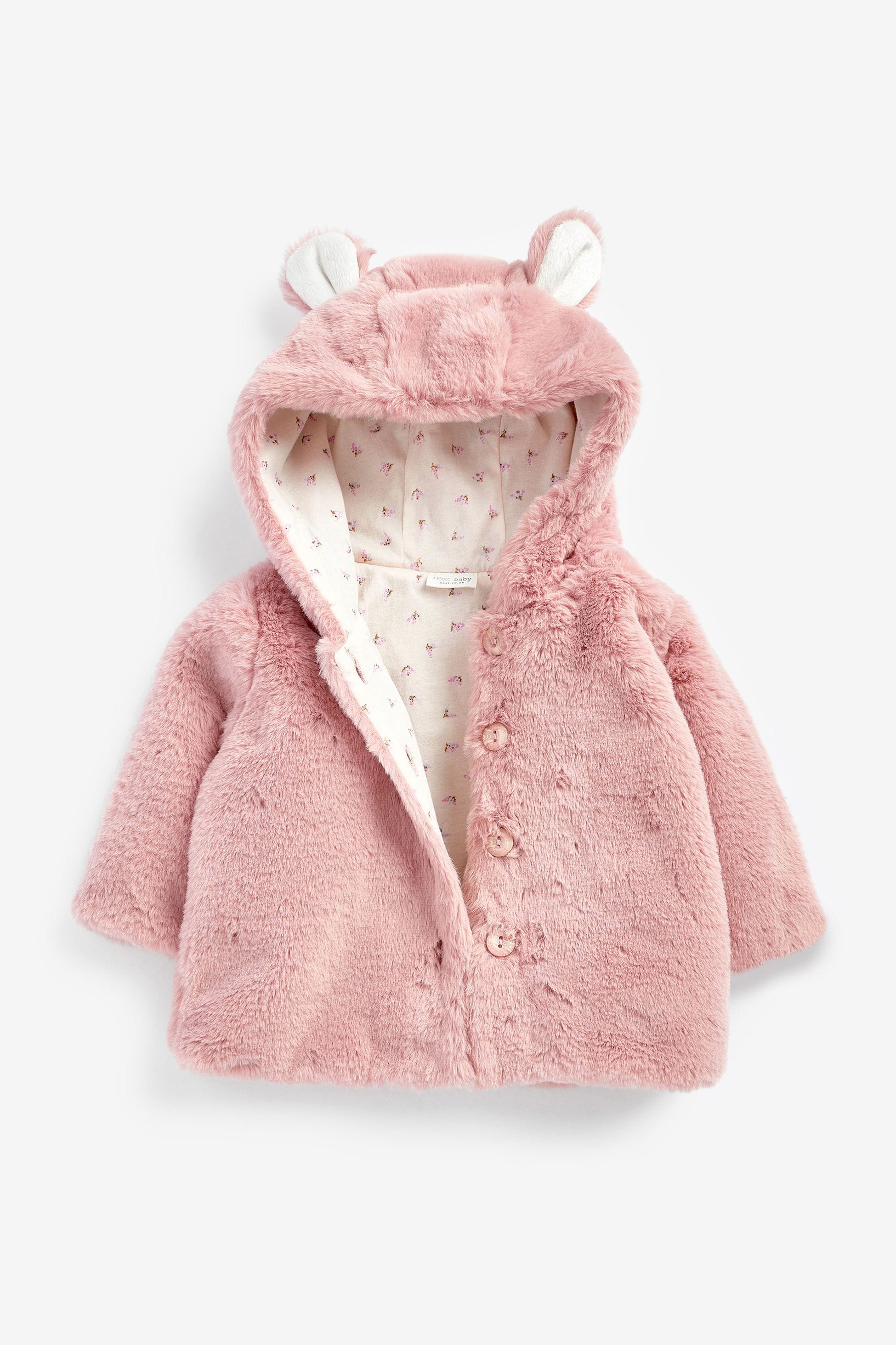 Pink Hooded Ears Cosy Button-Up Baby Jacket (0mths-2yrs)