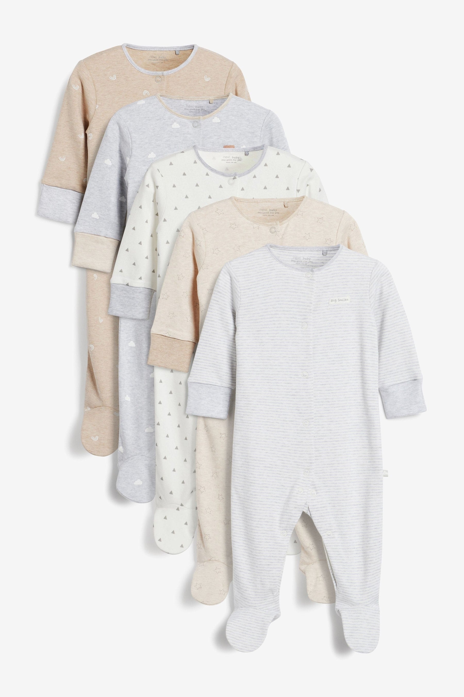 Premium Neutrals Baby 5 Pack Printed Sleepsuits (0-2yrs)