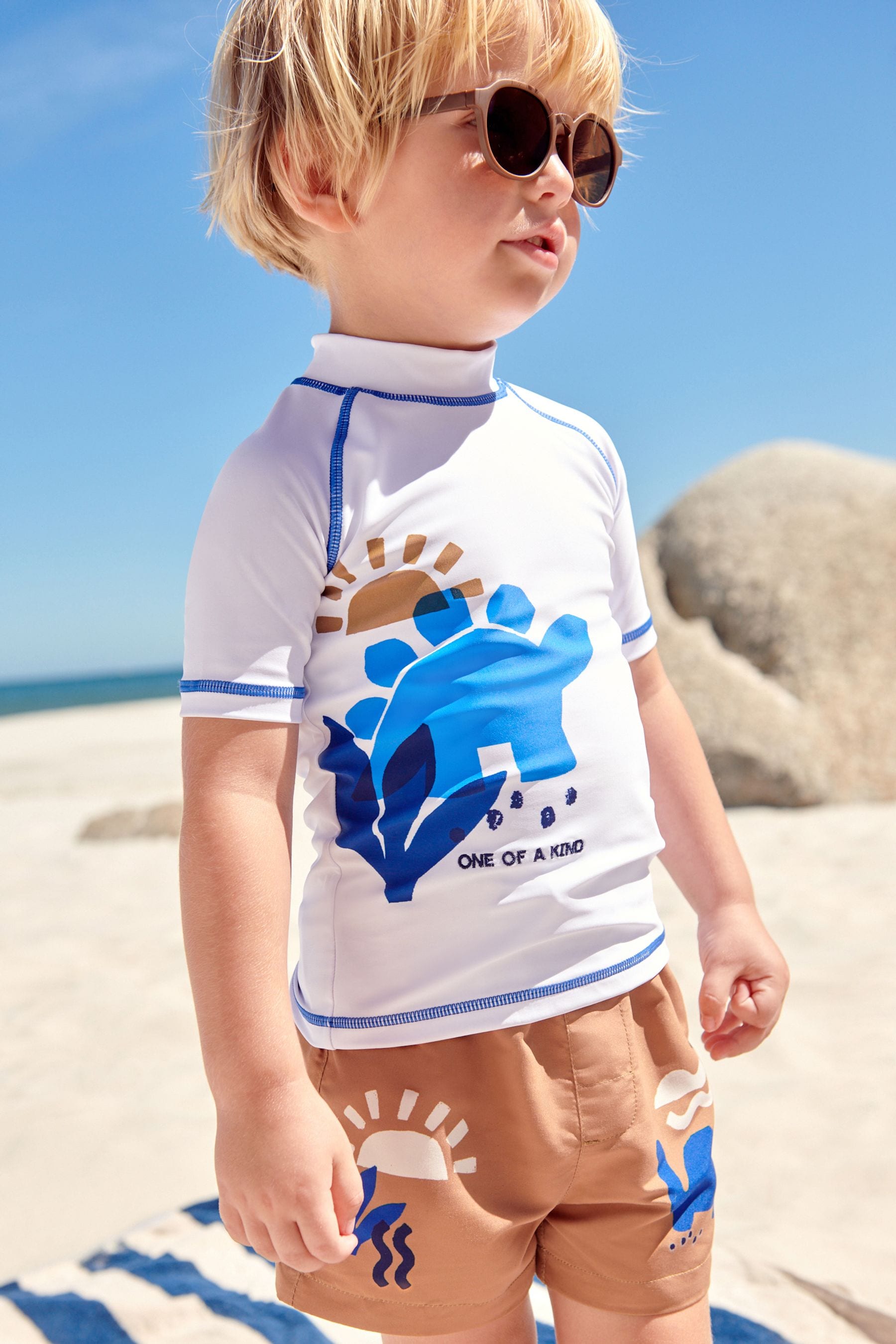 Neutral and Cobalt Sunsafe Top and Shorts Set (3mths-7yrs)