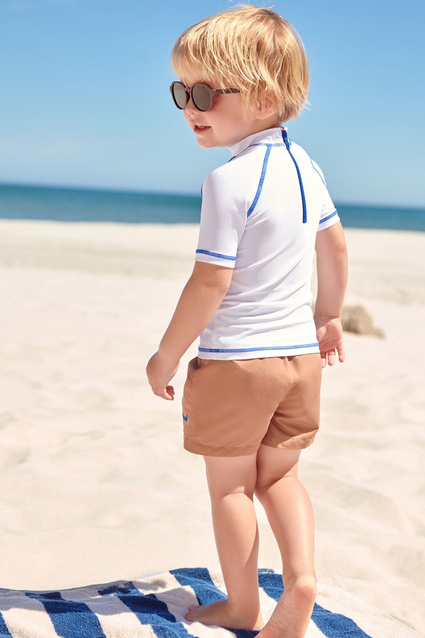 Neutral and Cobalt Sunsafe Top and Shorts Set (3mths-7yrs)