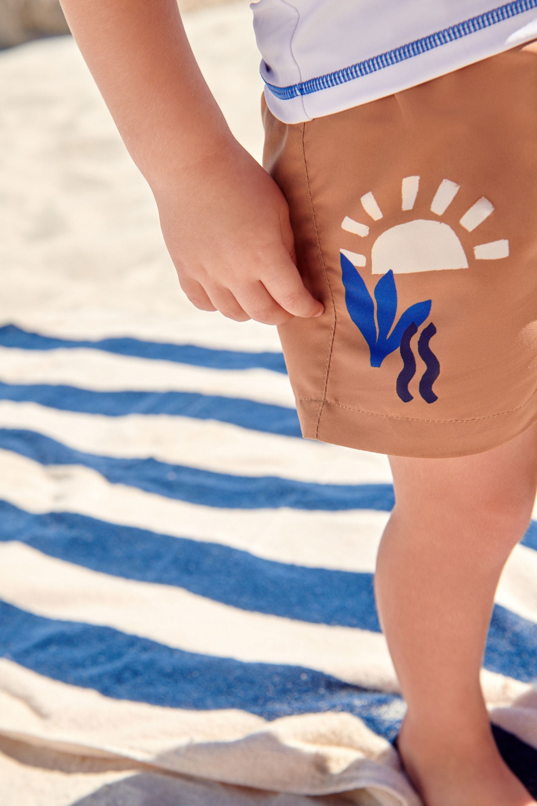 Neutral and Cobalt Sunsafe Top and Shorts Set (3mths-7yrs)