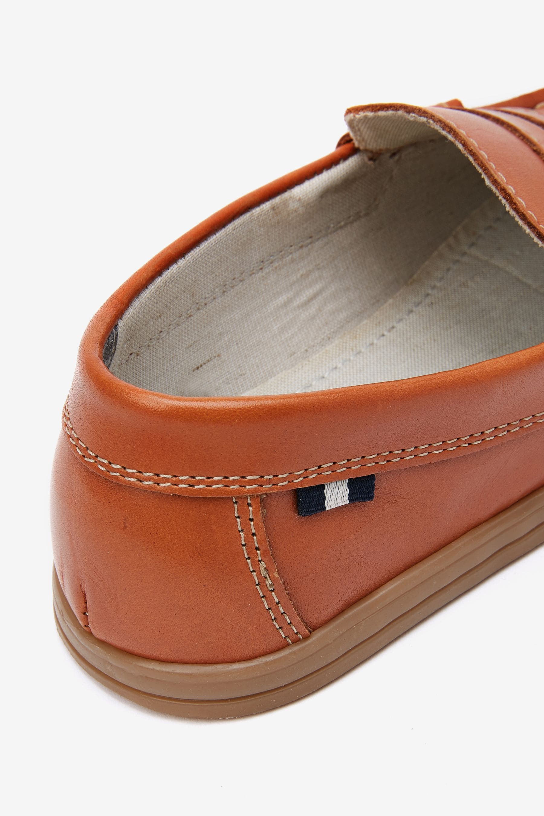 Tan Brown Leather Slip-On Penny Loafers