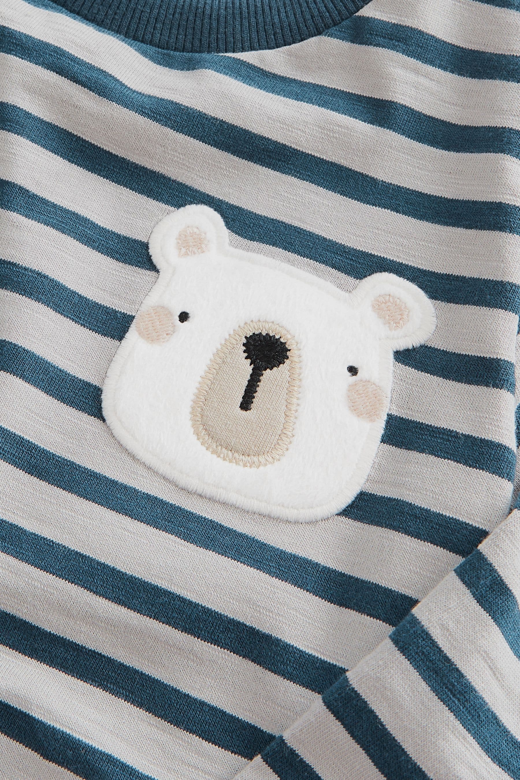 Navy Blue/White Stripe Polar Bear Long Sleeve Pocket T-Shirt (3mths-7yrs)