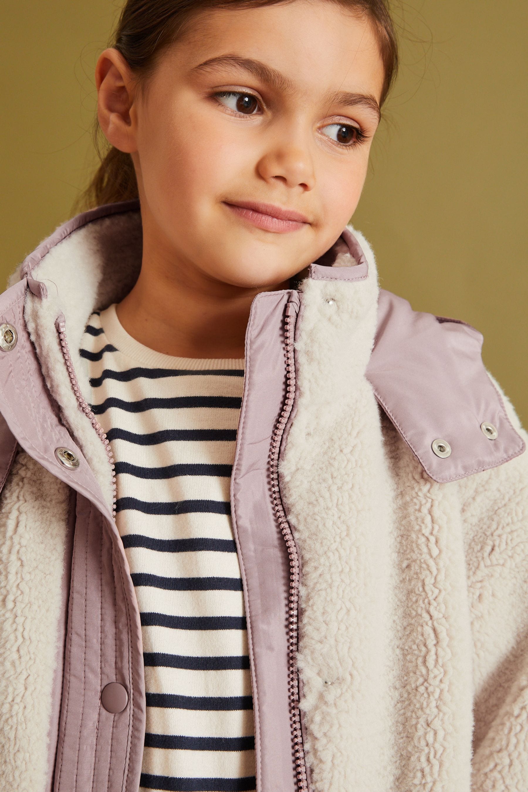 Cream Borg Pink Trim Coat (3-16yrs)