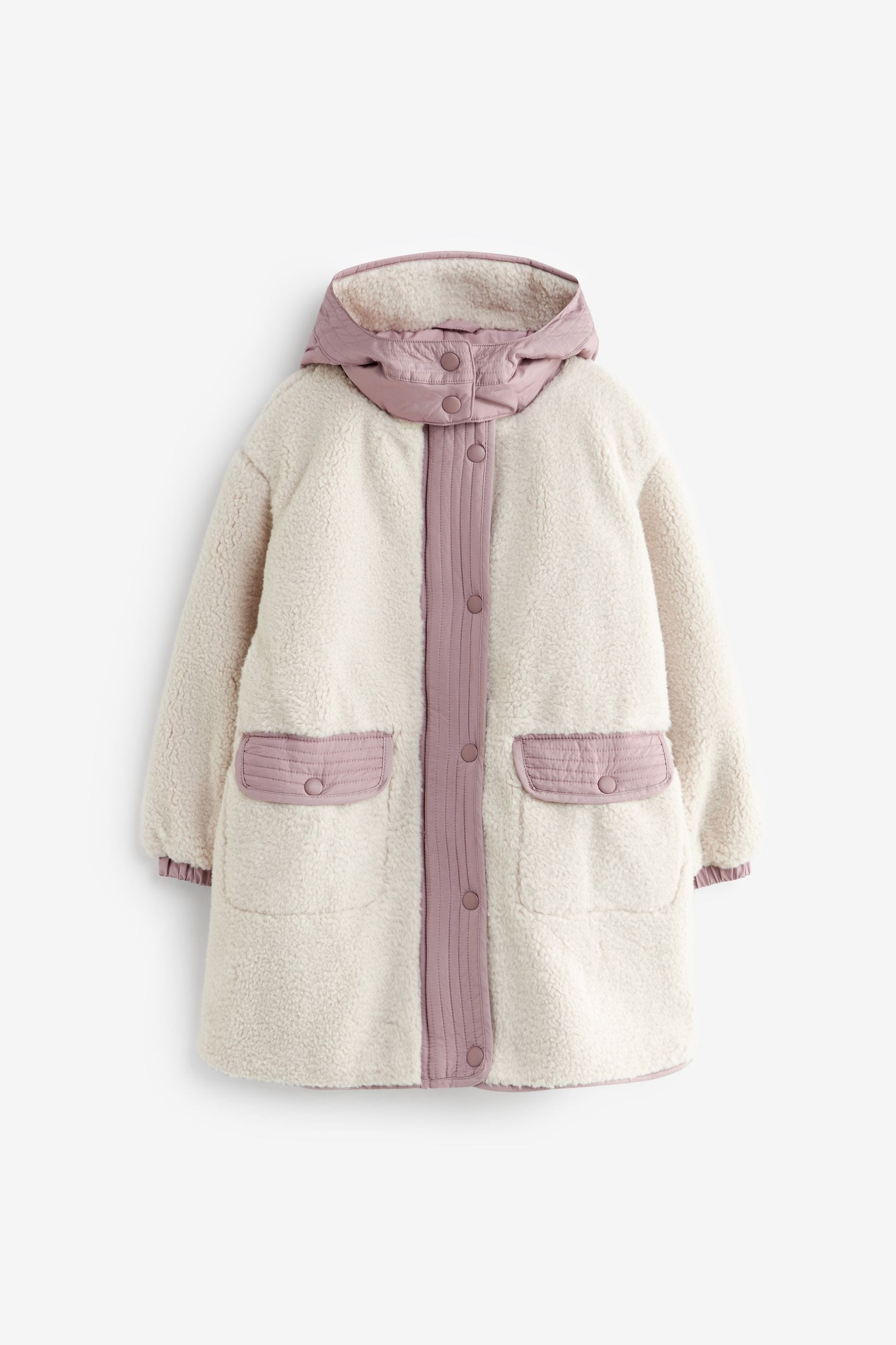 Cream Borg Pink Trim Coat (3-16yrs)