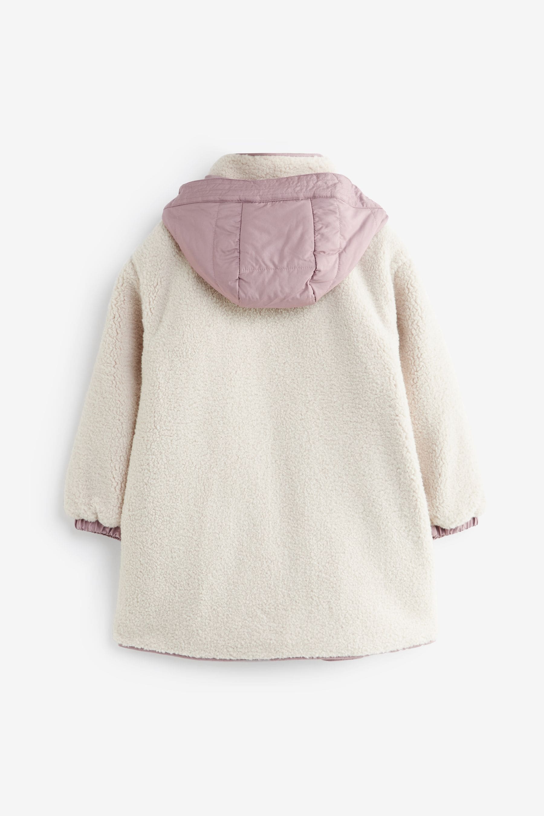 Cream Borg Pink Trim Coat (3-16yrs)