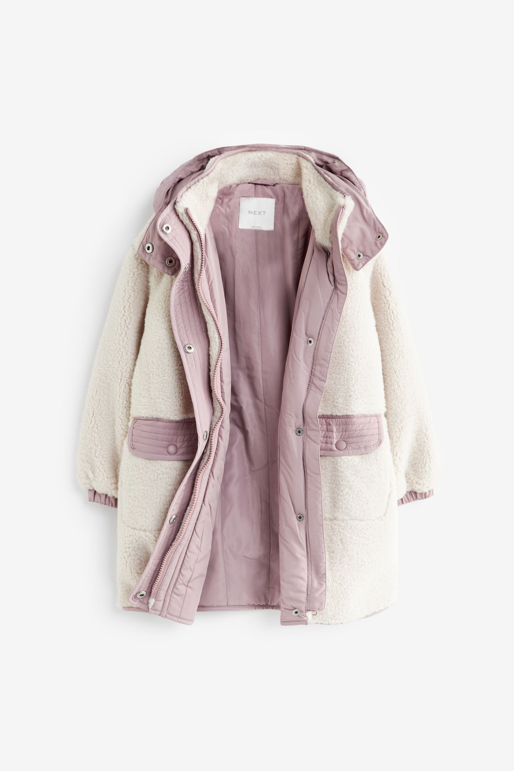 Cream Borg Pink Trim Coat (3-16yrs)