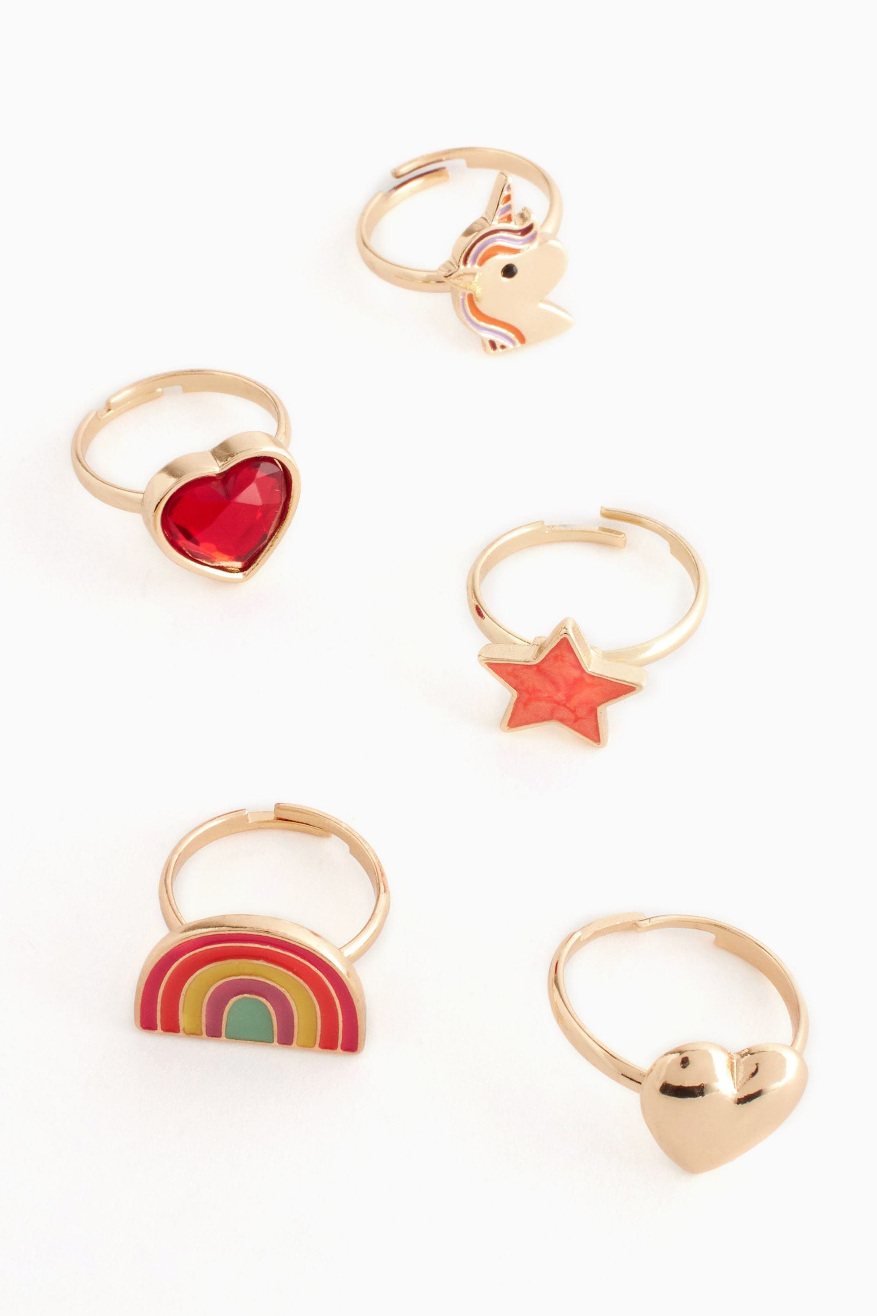 Gold Tone Unicorn Rainbow Rings 5 Pack