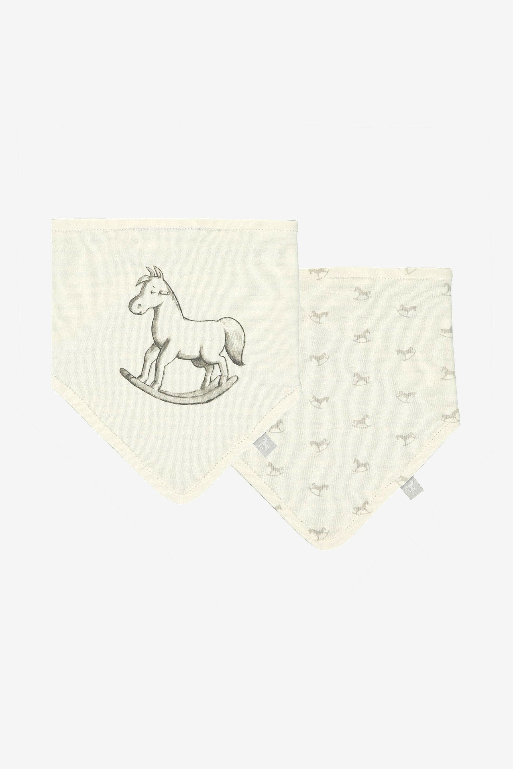 Cream The Little Tailor Blue Rocking Horse Jersey Bibs Two Pack