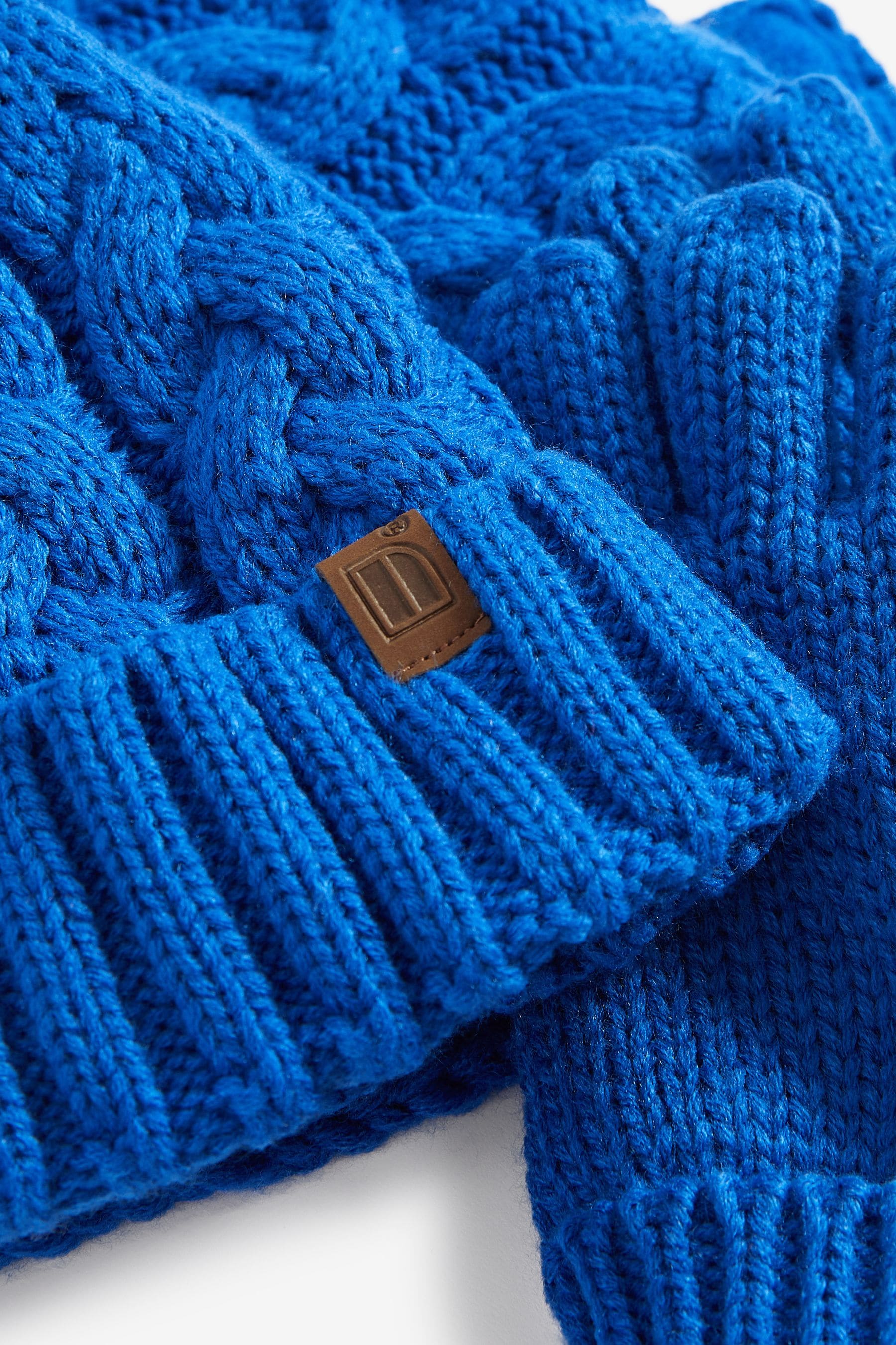 Cobalt Blue Knitted Hat, Gloves and Scarf 3 Piece Set (3-16yrs)