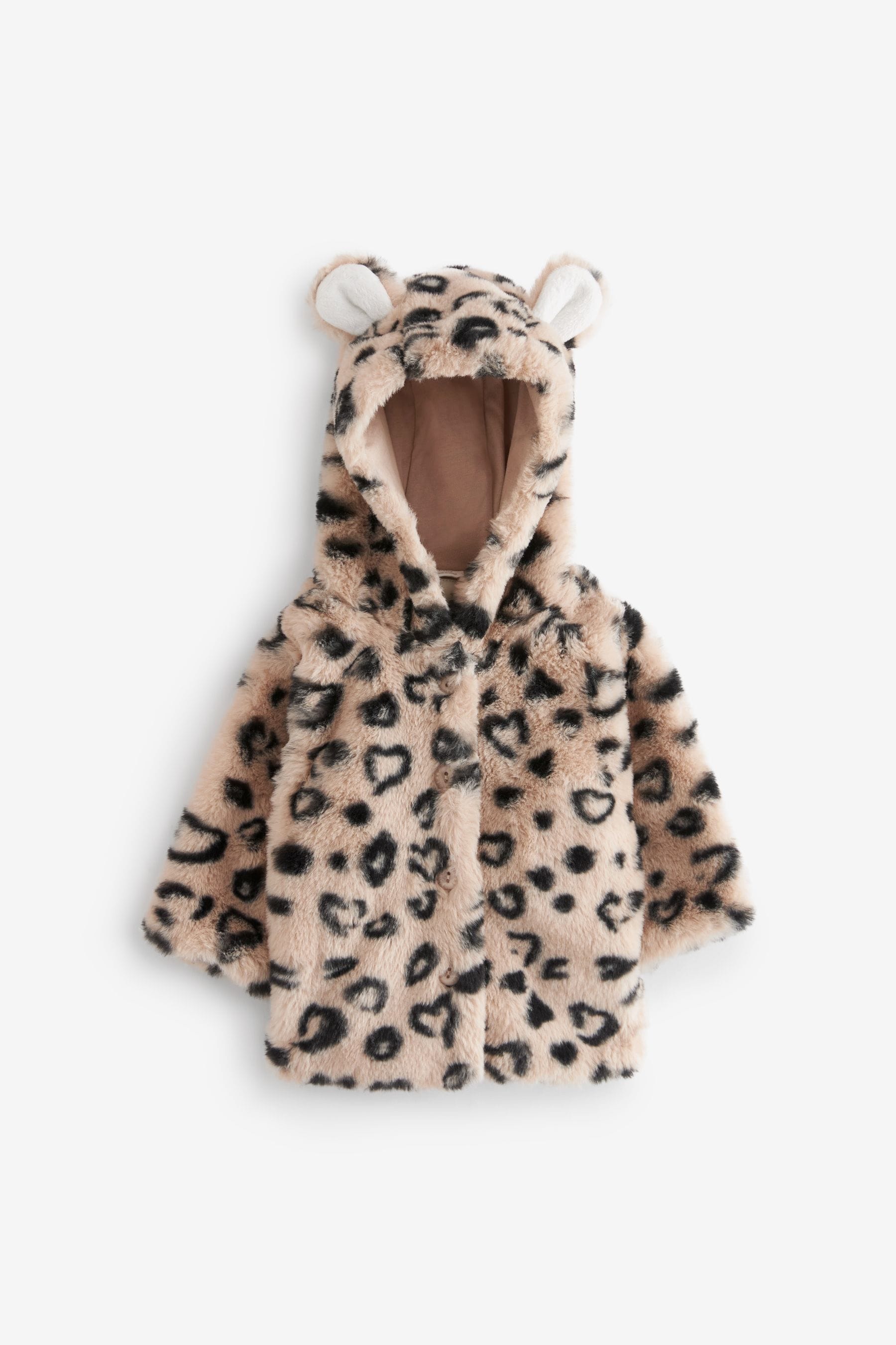 Brown/ Black Leopard Hooded Ears Cosy Button-Up Baby Jacket (0mths-2yrs)