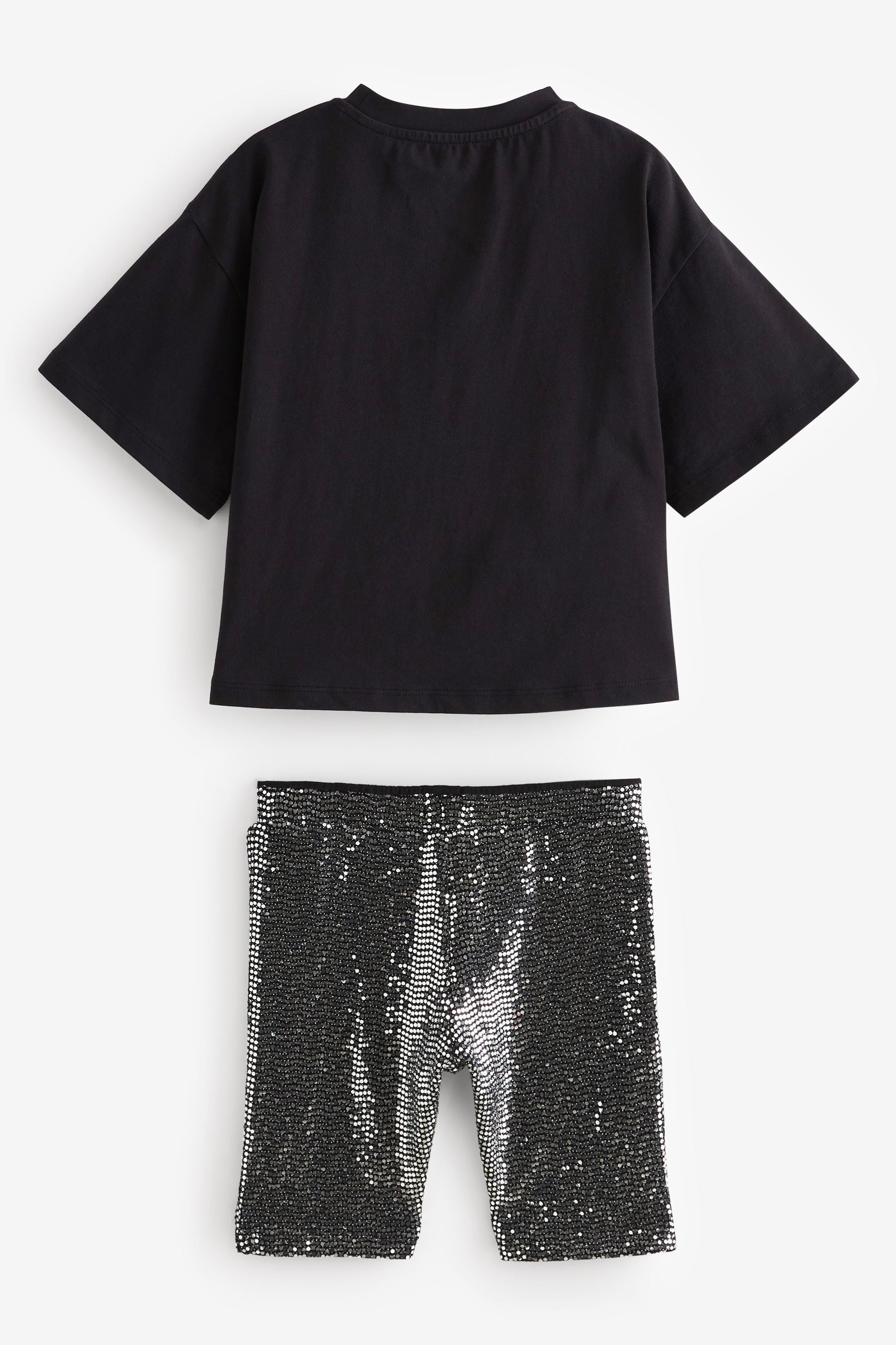 Black Rainbow Graphic T-Shirt And Sequin Cycling Shorts (3-16yrs)