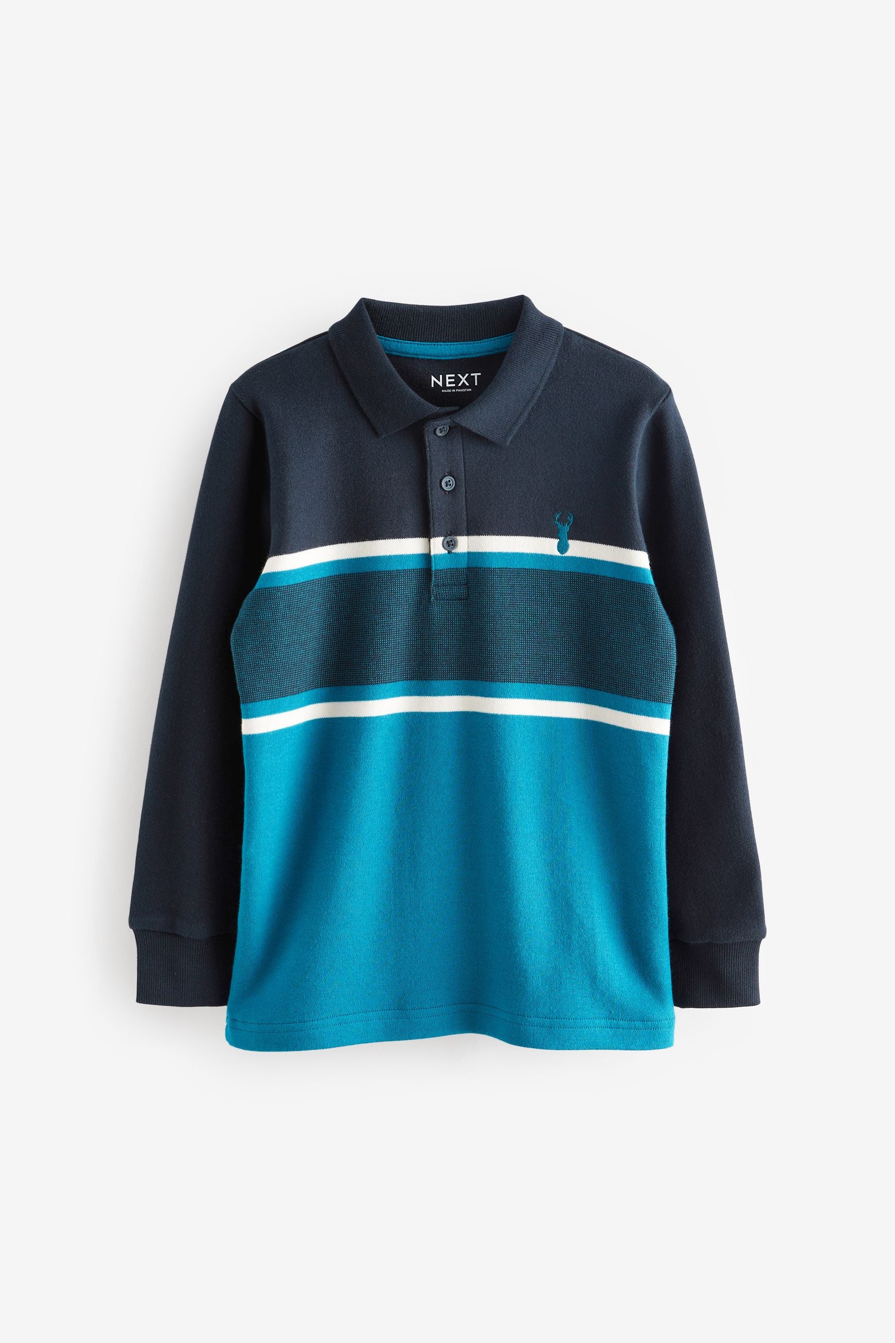 Teal/Navy Blue Colourblock Long Sleeve Polo Shirt (3-16yrs)