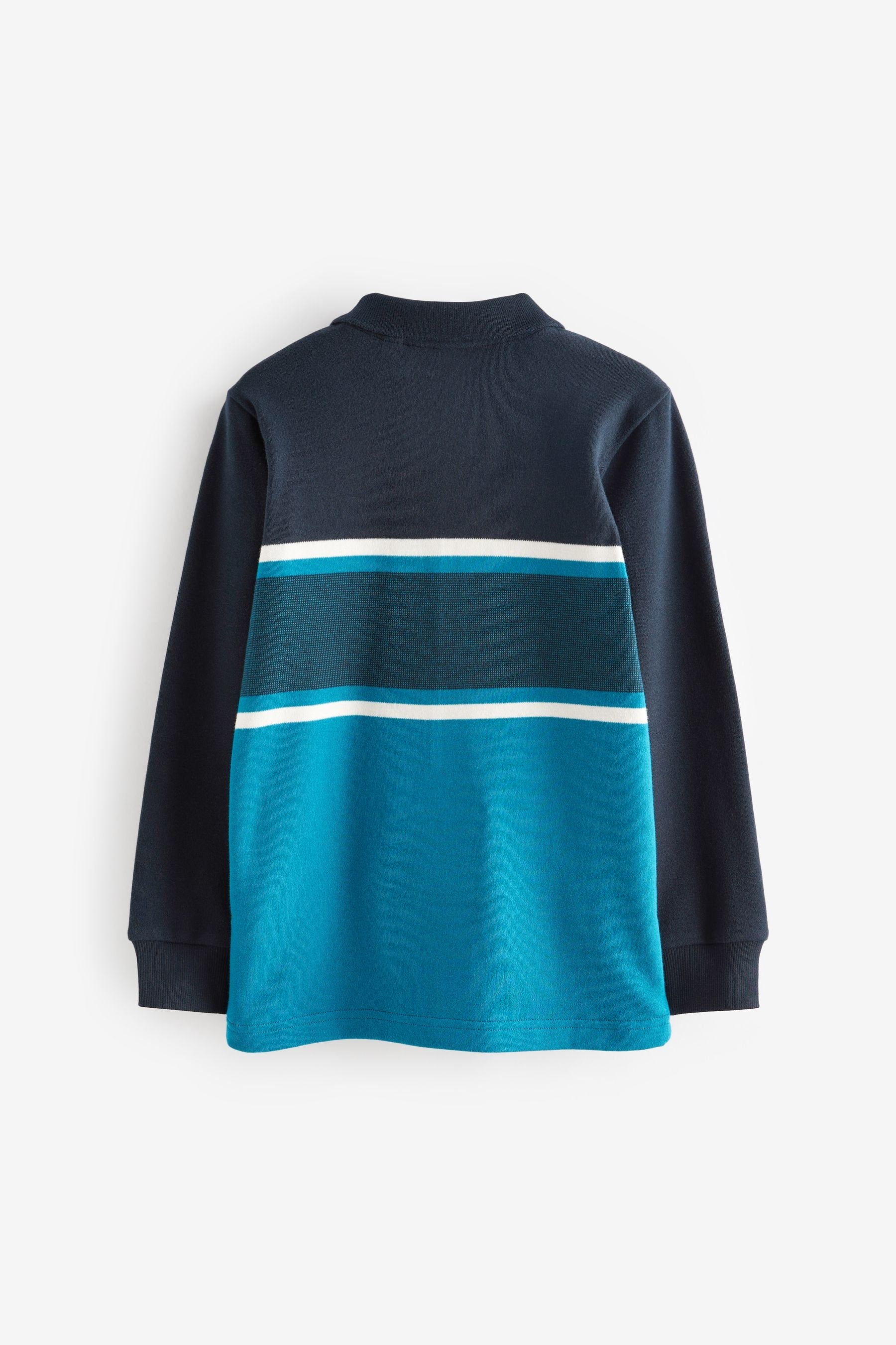 Teal/Navy Blue Colourblock Long Sleeve Polo Shirt (3-16yrs)