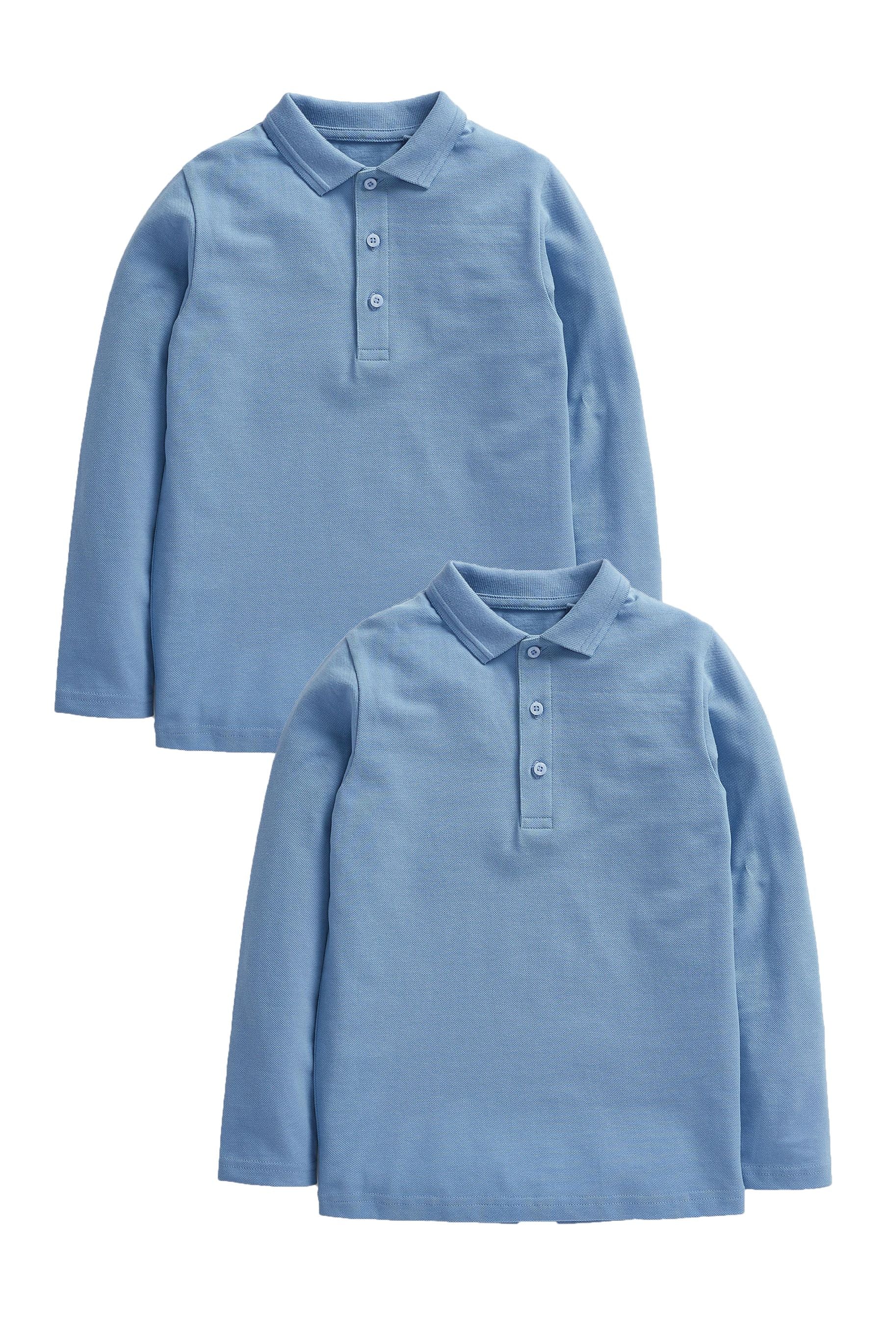 Blue Long Sleeve School Polo Shirts (3-16yrs)