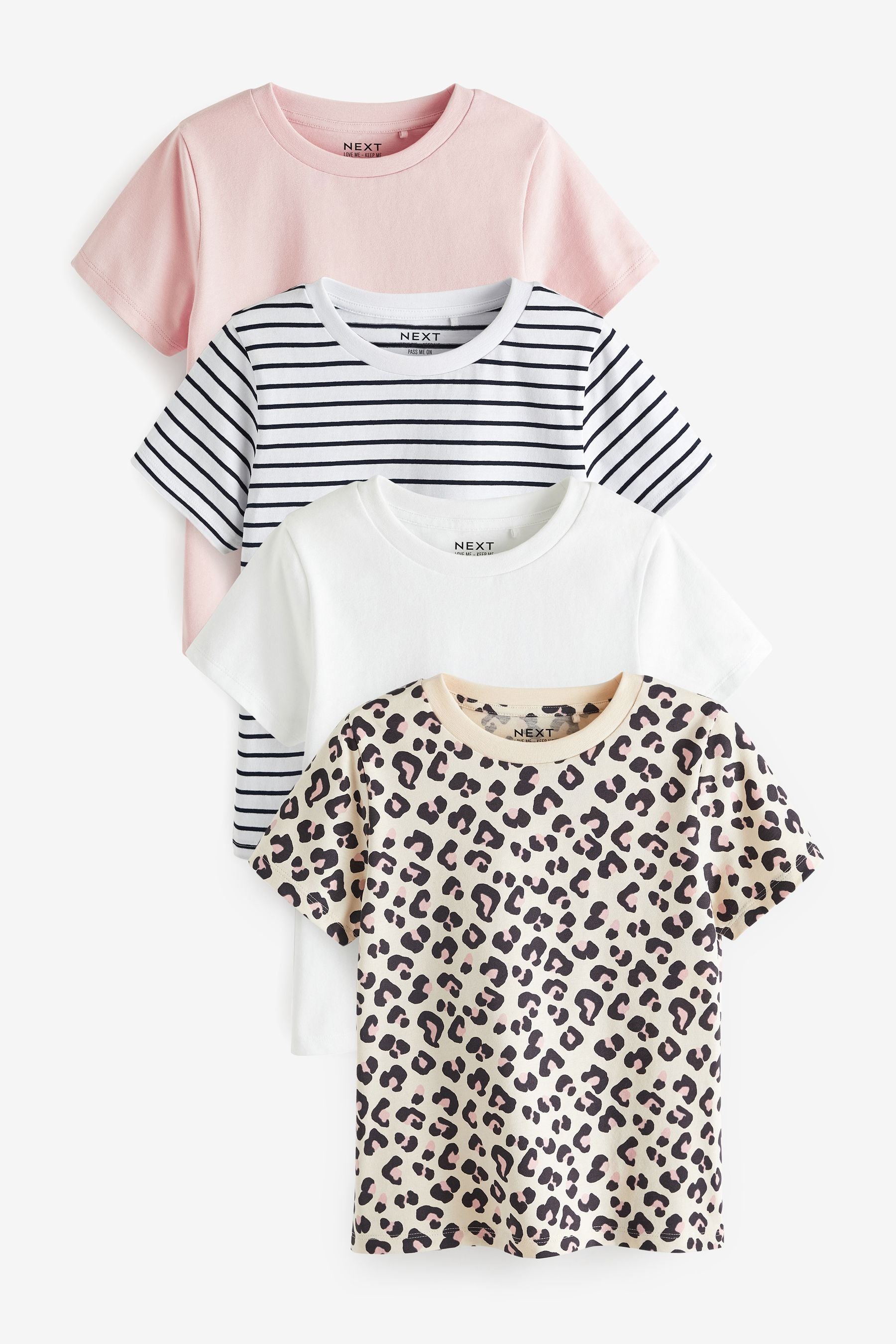 Pink/Stripe/Animal 4 Pack T-Shirts (3-16yrs)