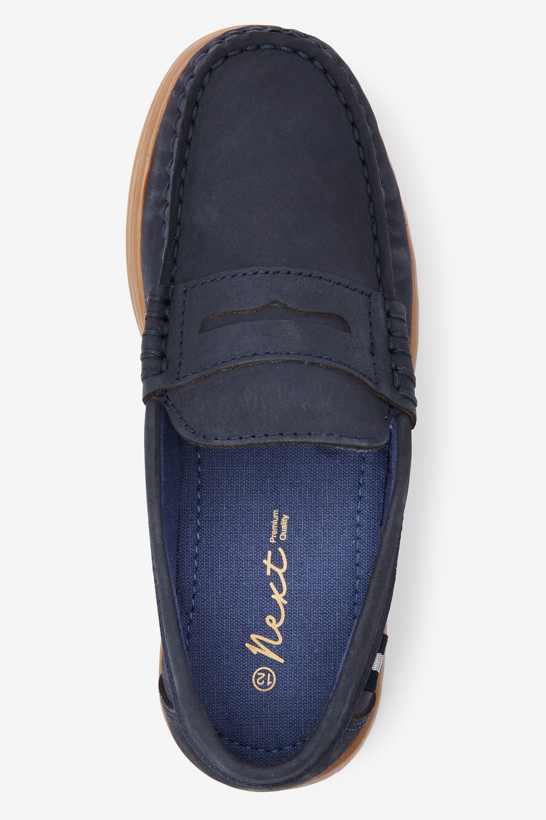 Navy Blue Leather Slip-On Penny Loafers