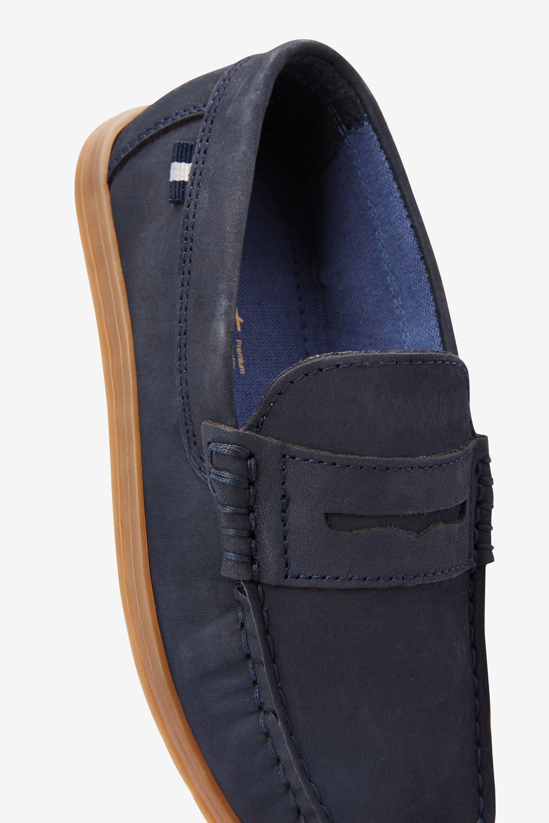 Navy Blue Leather Slip-On Penny Loafers