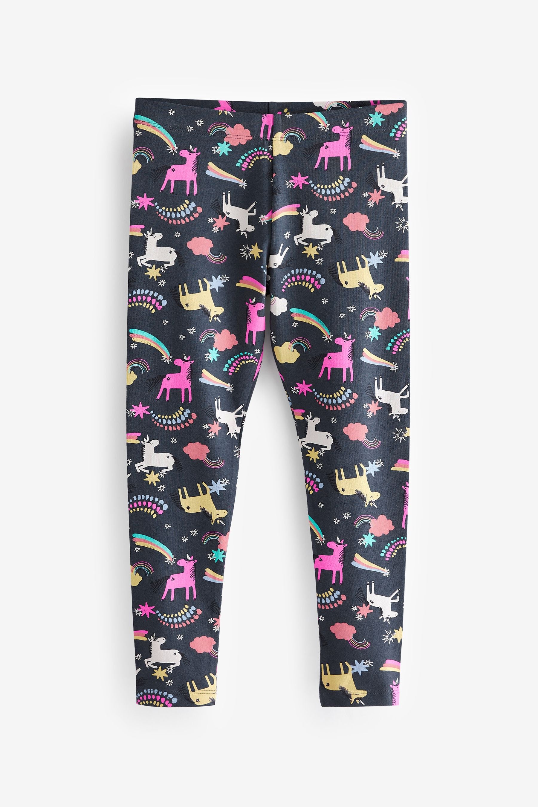 Navy Blue Rainbow/Unicorn Print Printed Leggings (3-16yrs)