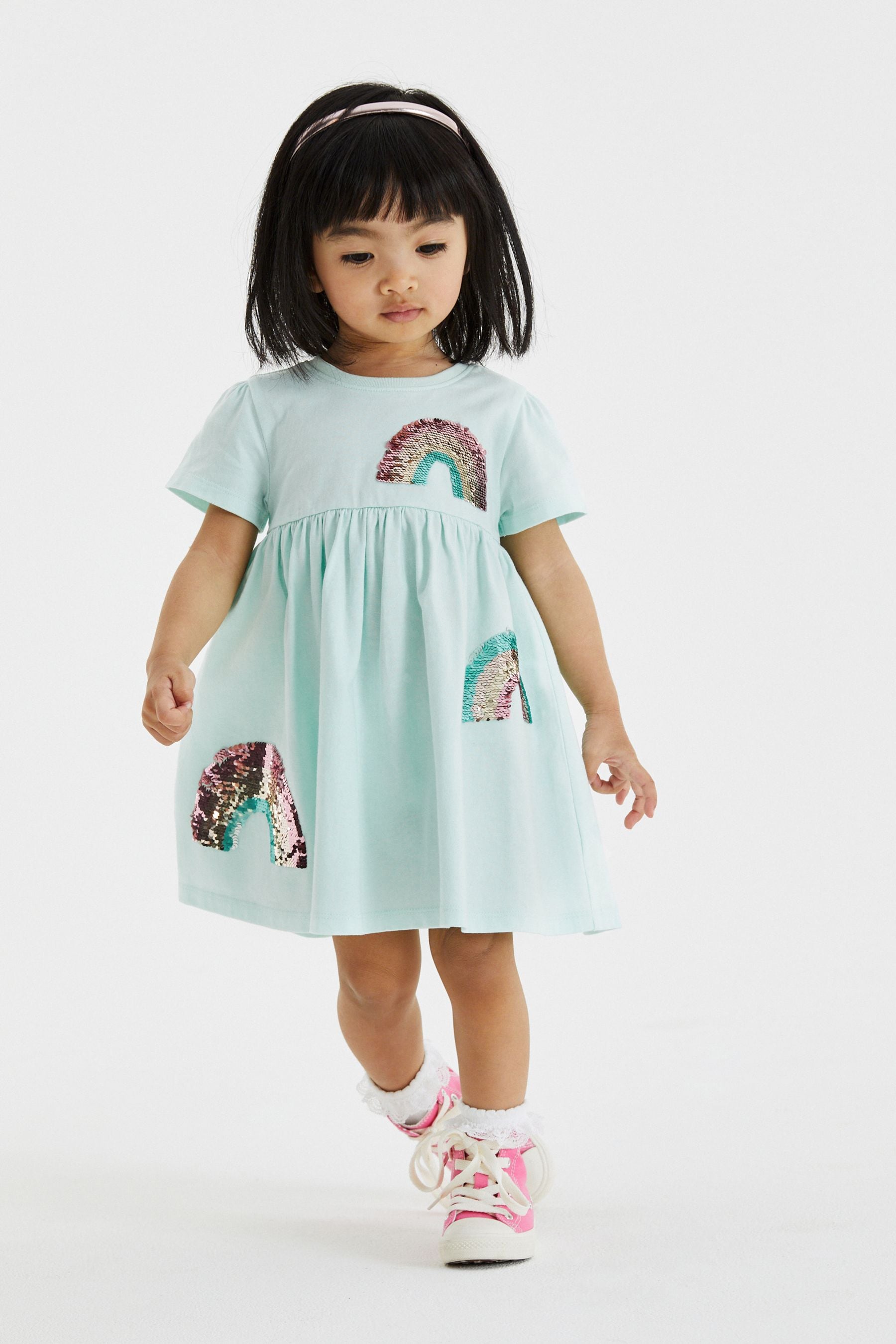 Blue Sequin Short Sleeve Jersey Dress (3mths-7yrs)