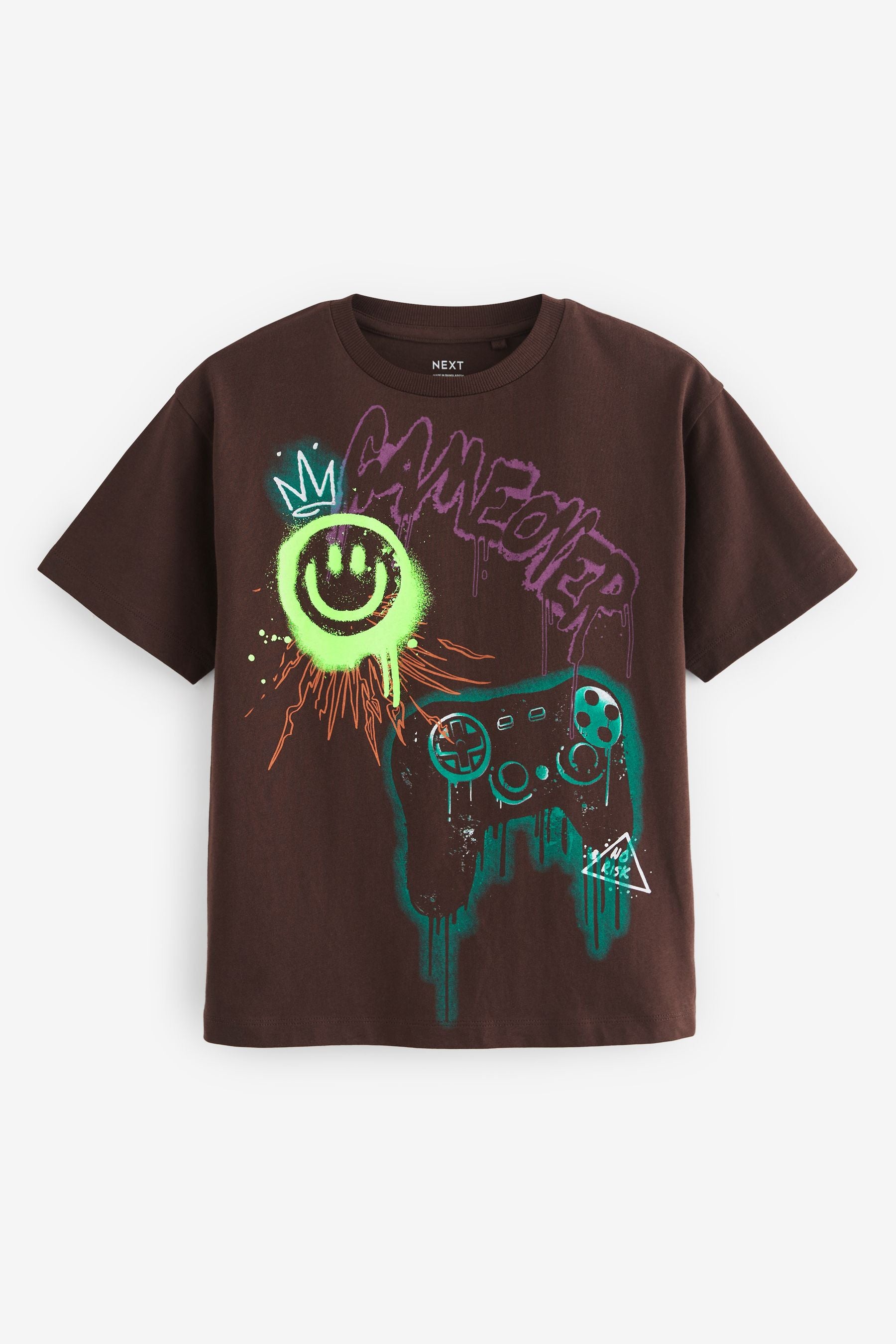 Brown Gaming Graffiti Relaxed Fit Short Sleeve Graphic T-Shirt (3-16yrs)