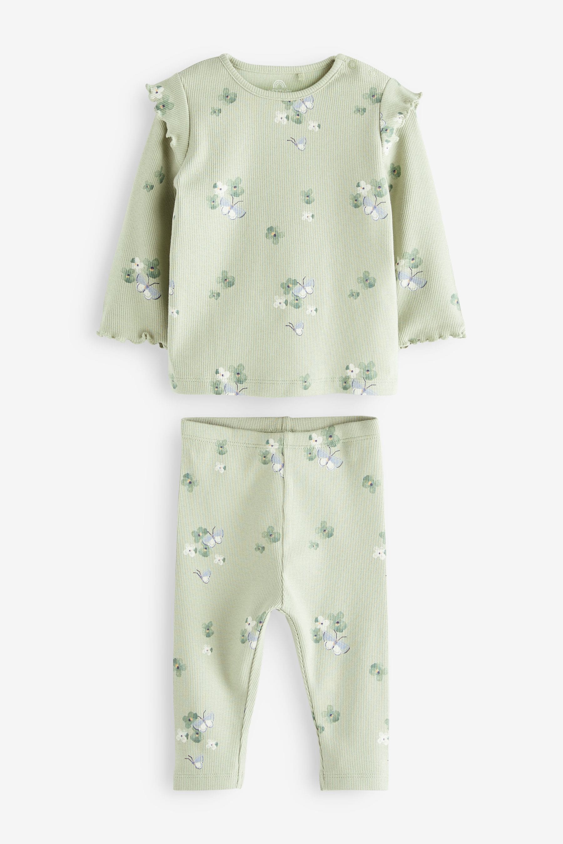 Sage Green Floral Baby Top And Leggings Set