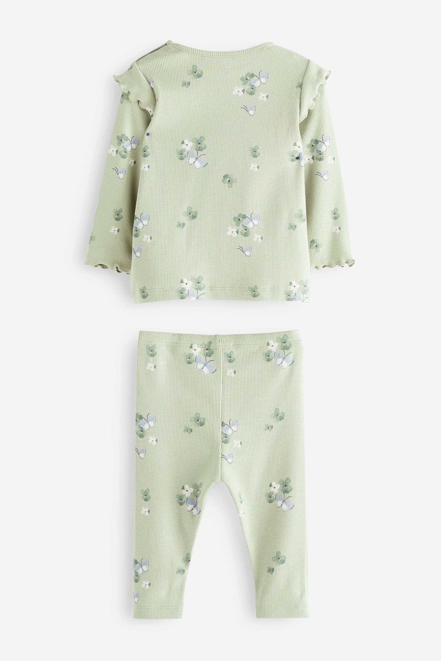 Sage Green Floral Baby Top And Leggings Set