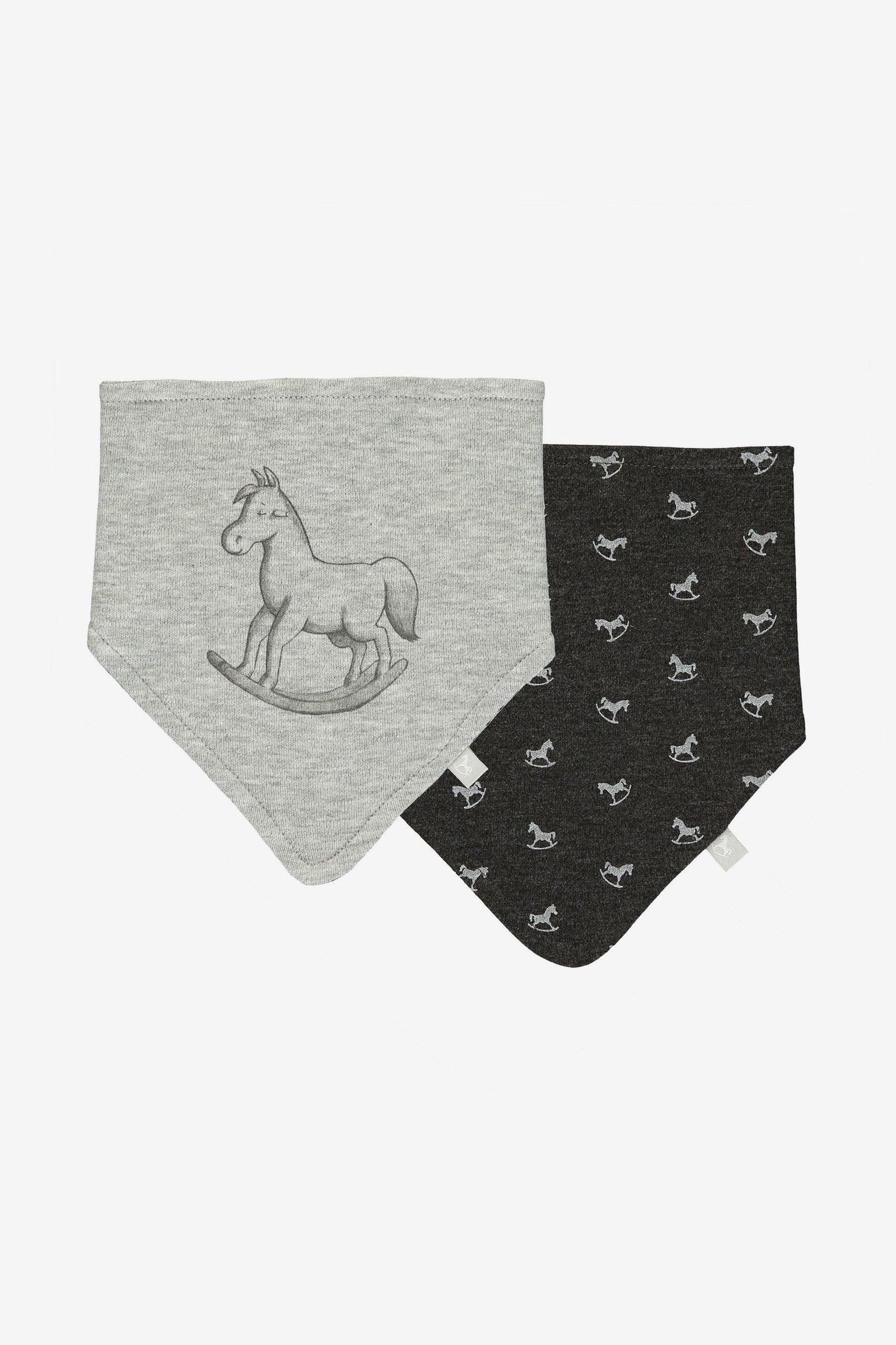 Grey The Little Tailor Blue Rocking Horse Jersey Bibs Two Pack