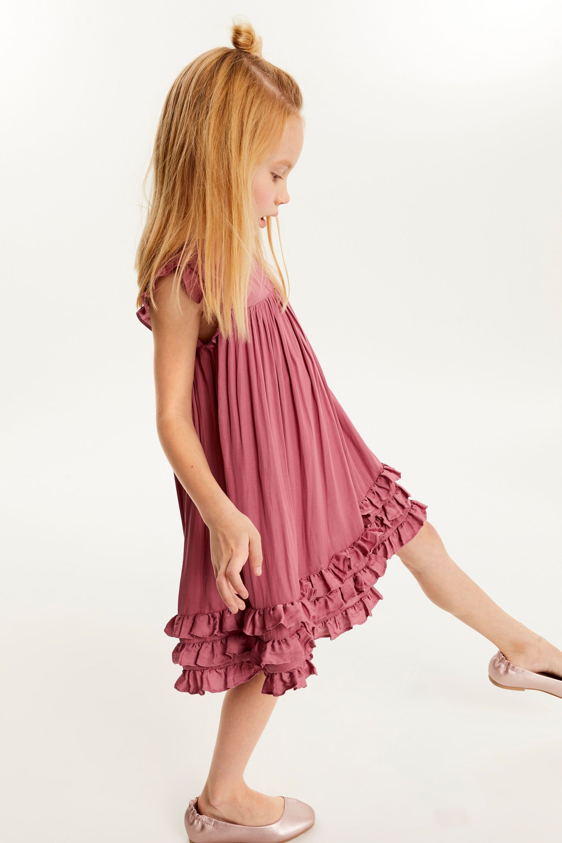 Rose Pink Ruffle Satin Dress (3-16yrs)