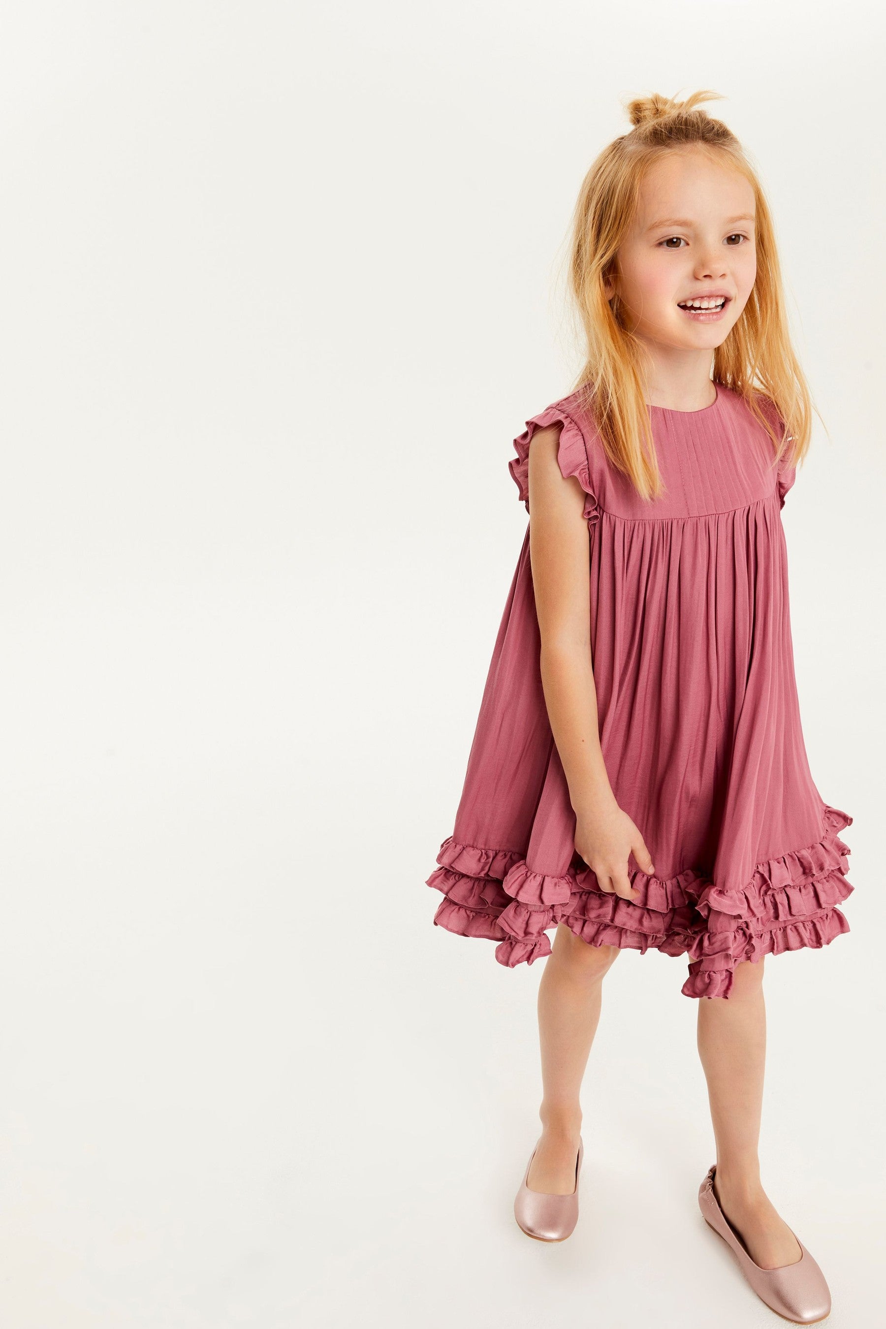 Rose Pink Ruffle Satin Dress (3-16yrs)