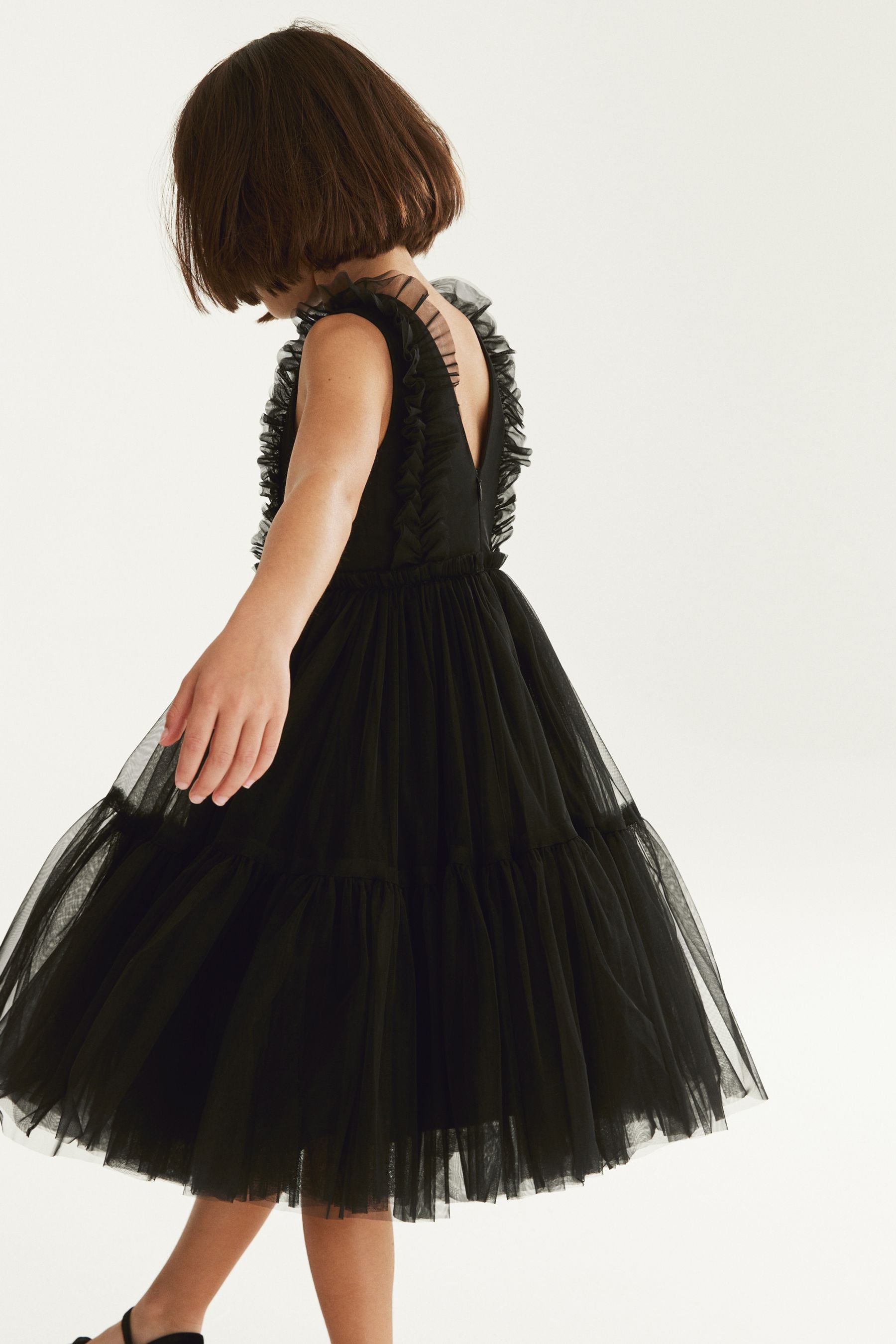 Black Mesh Ruffle Party Dress (3-16yrs)