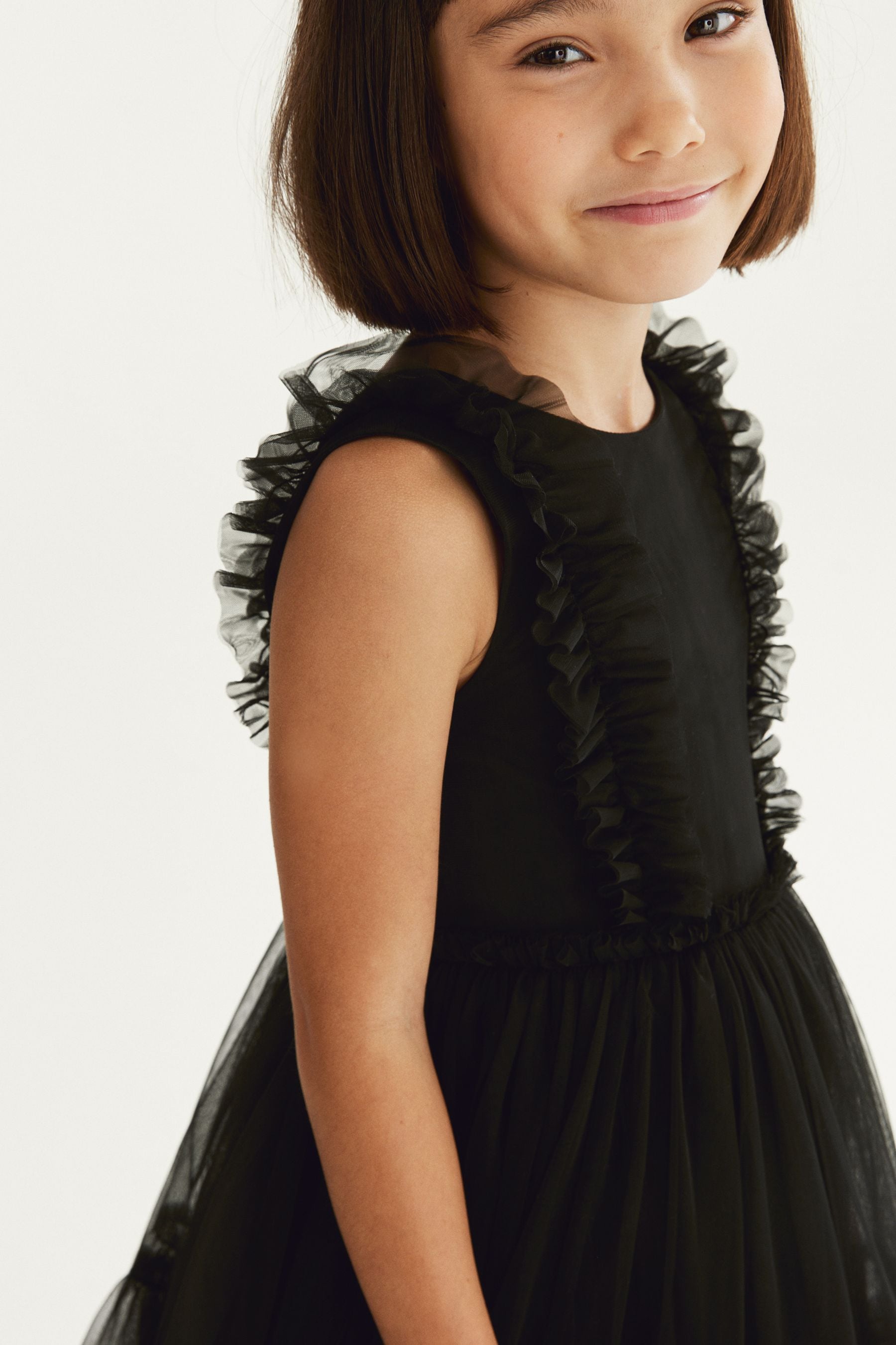 Black Mesh Ruffle Party Dress (3-16yrs)