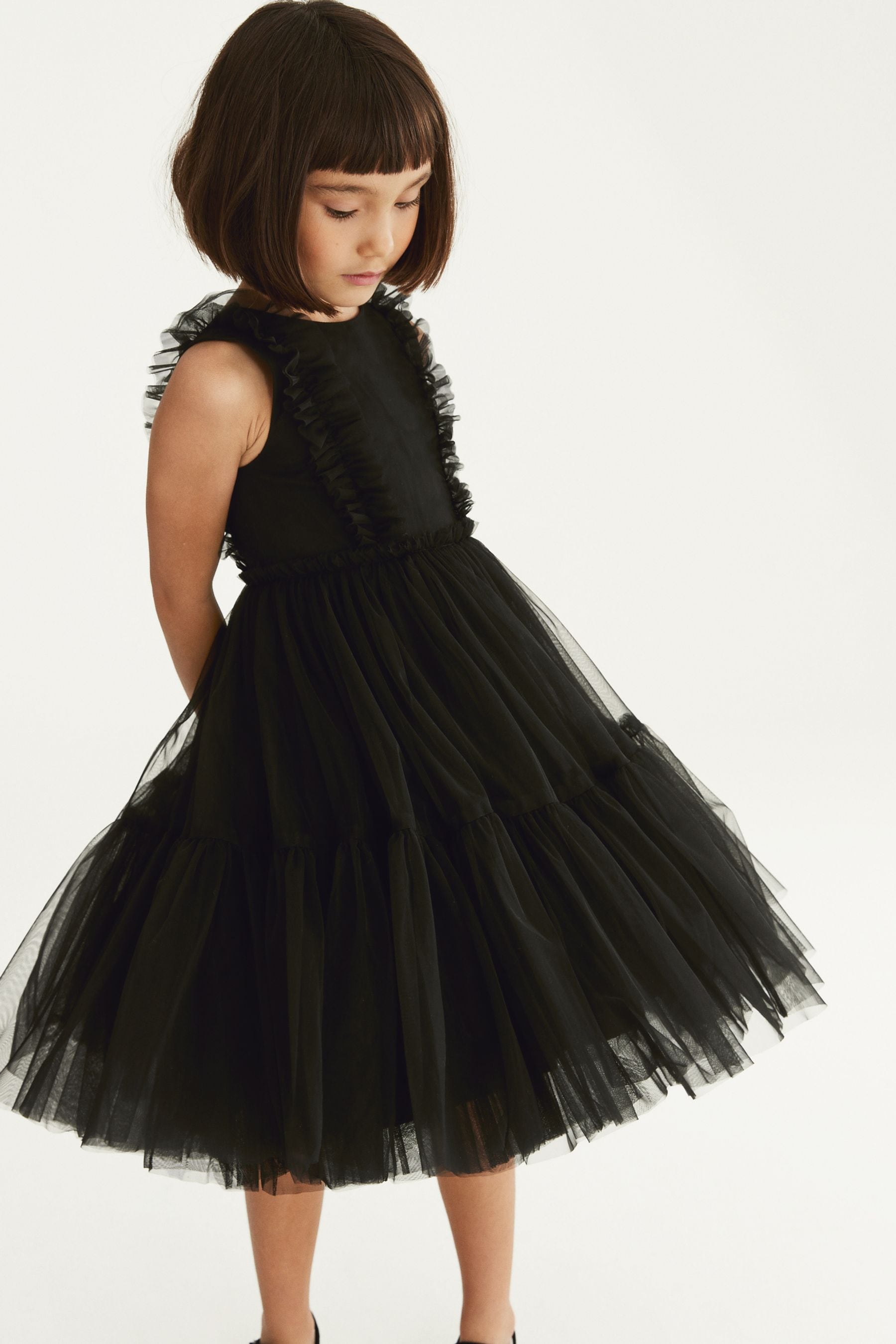 Black Mesh Ruffle Party Dress (3-16yrs)