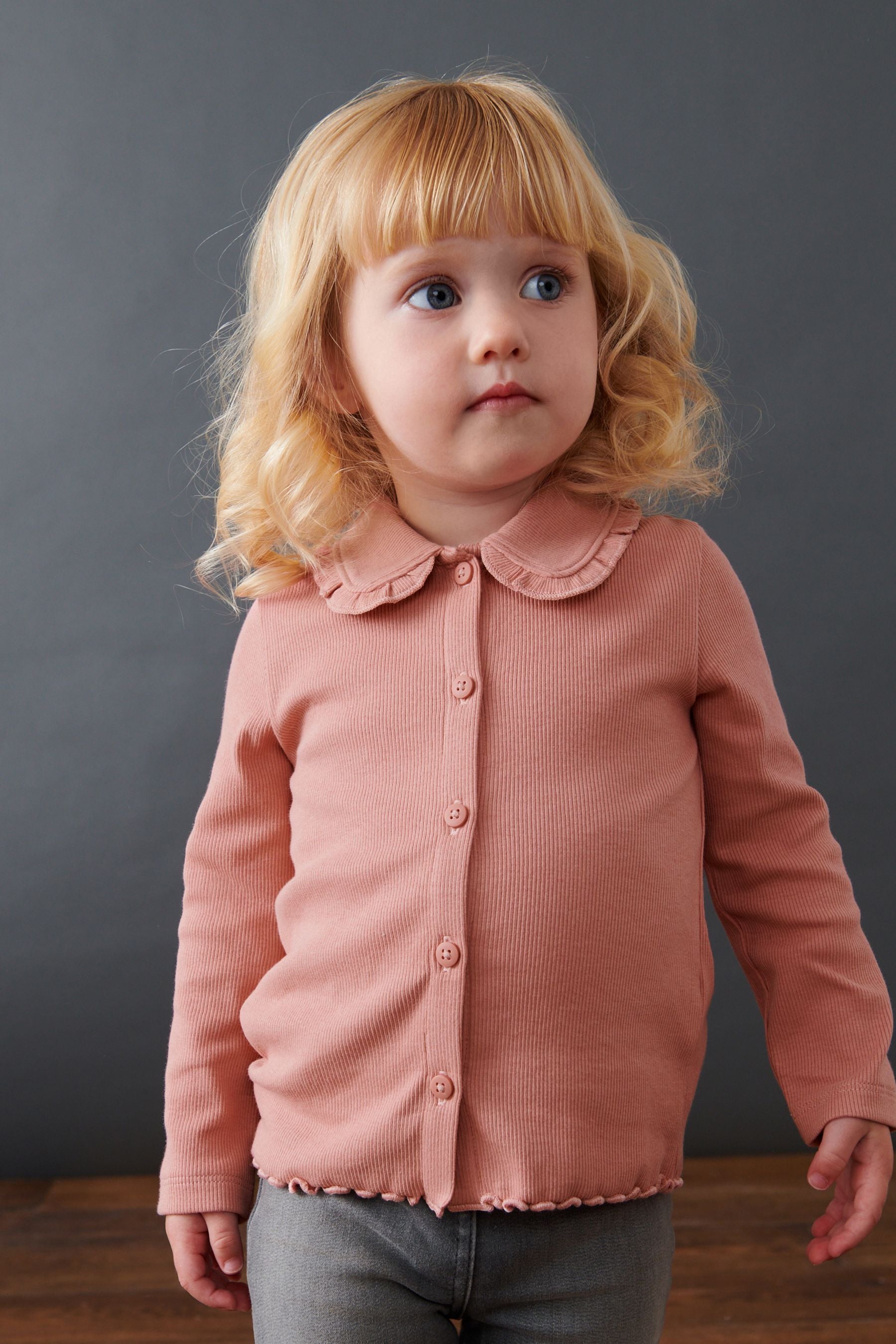 Pink Frill Collar Long Sleeve Cardigan Top (3mths-7yrs)