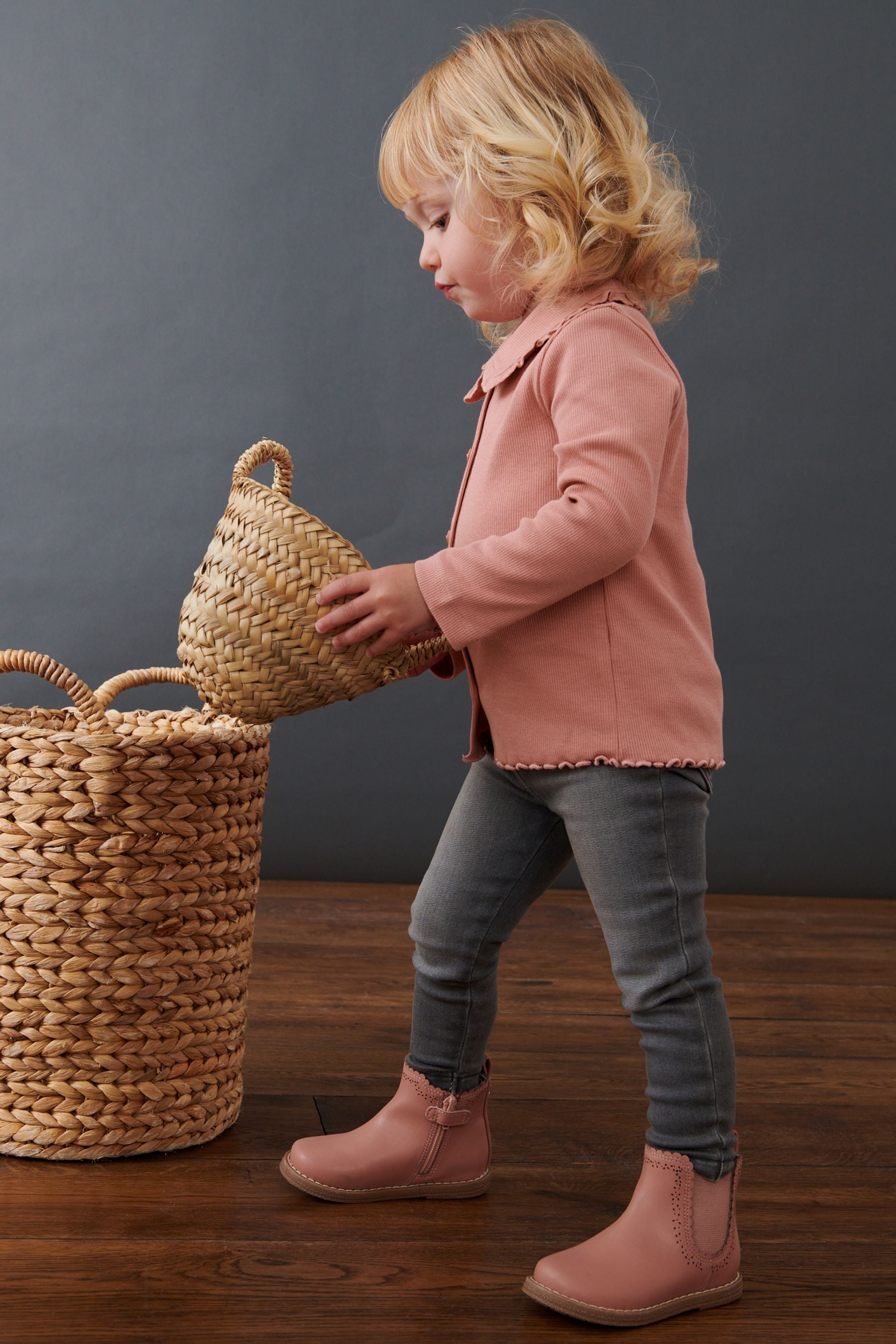 Pink Frill Collar Long Sleeve Cardigan Top (3mths-7yrs)