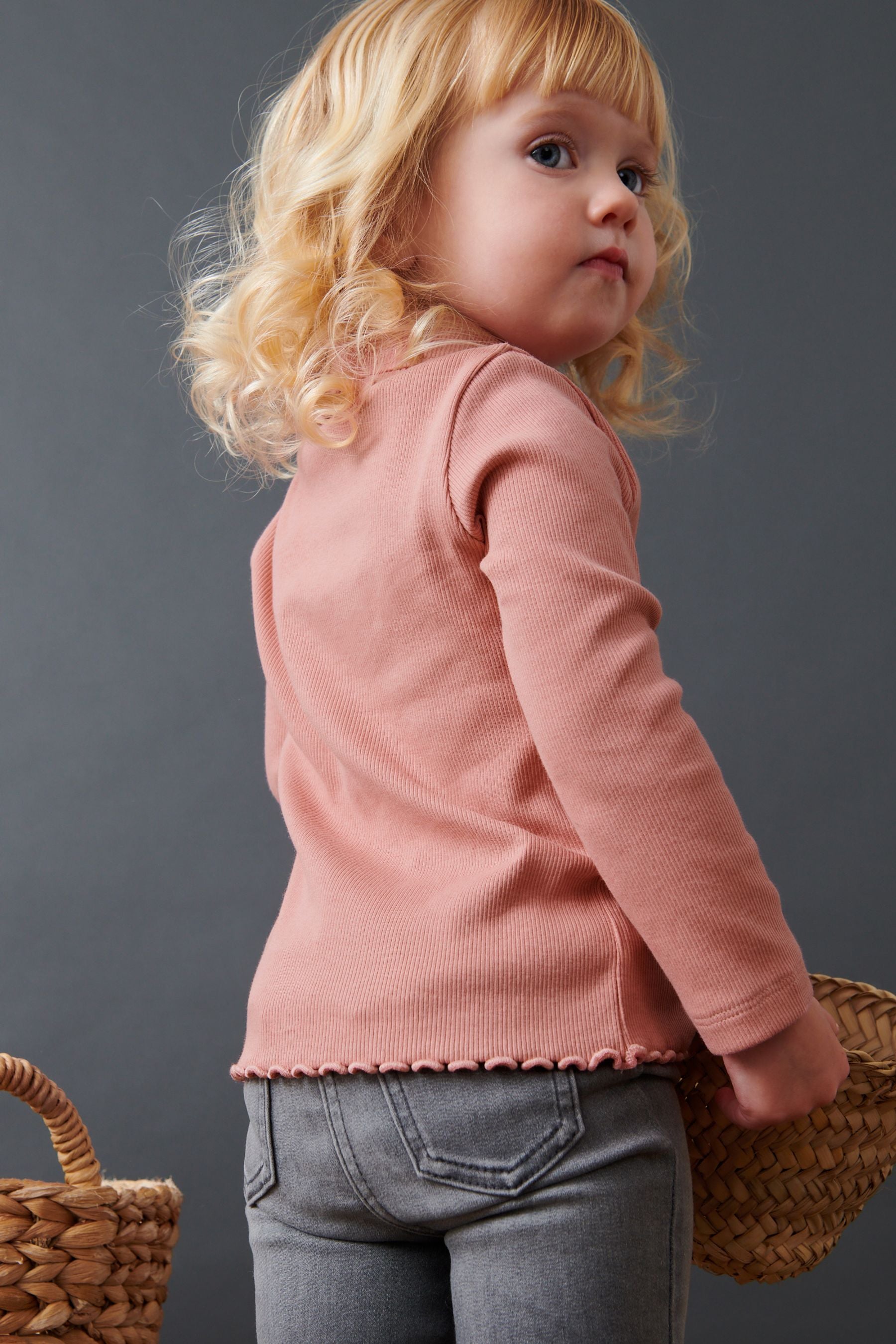 Pink Frill Collar Long Sleeve Cardigan Top (3mths-7yrs)