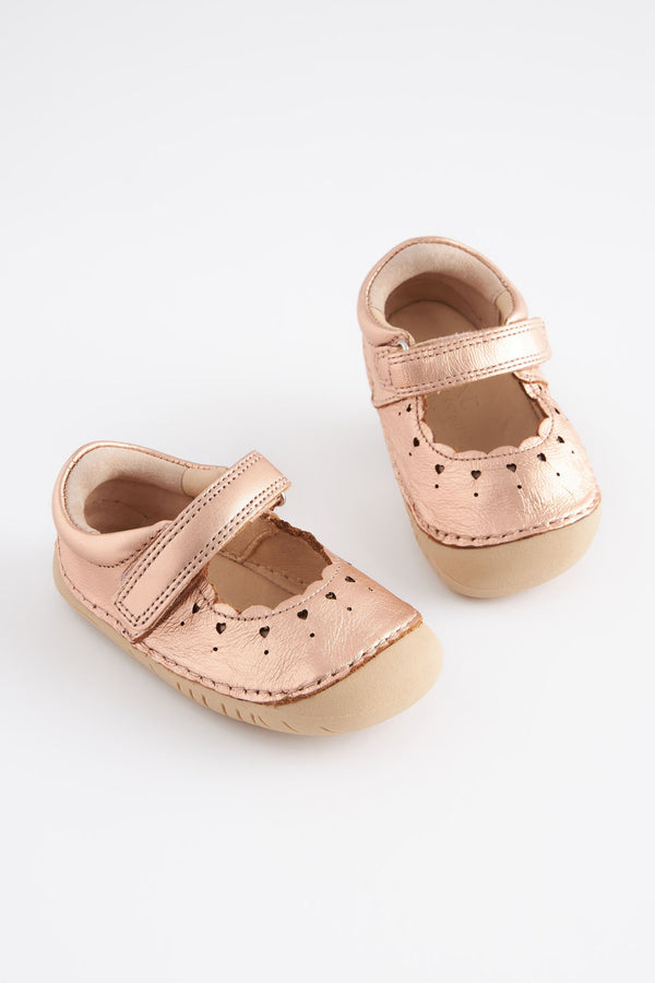 Rose Gold Pink Leather Crawler Mary Jane Shoes