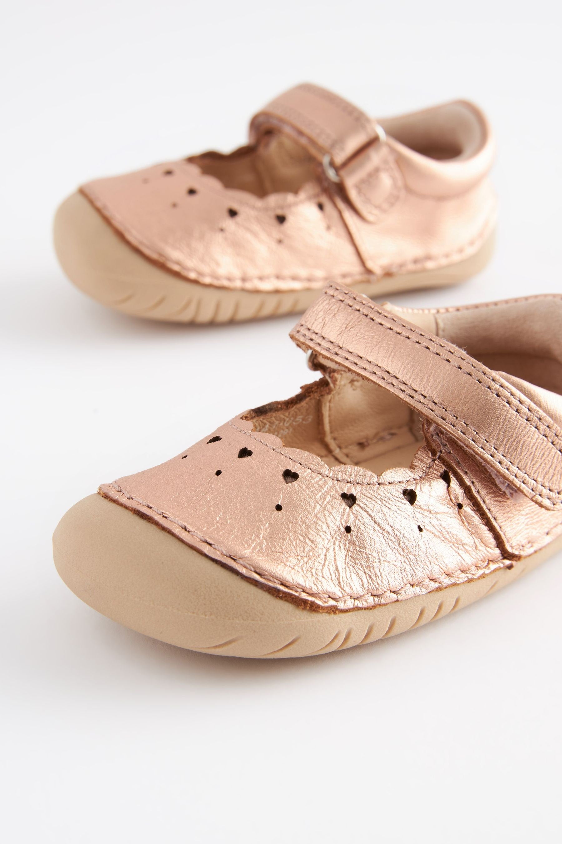 Rose Gold Pink Leather Crawler Mary Jane Shoes