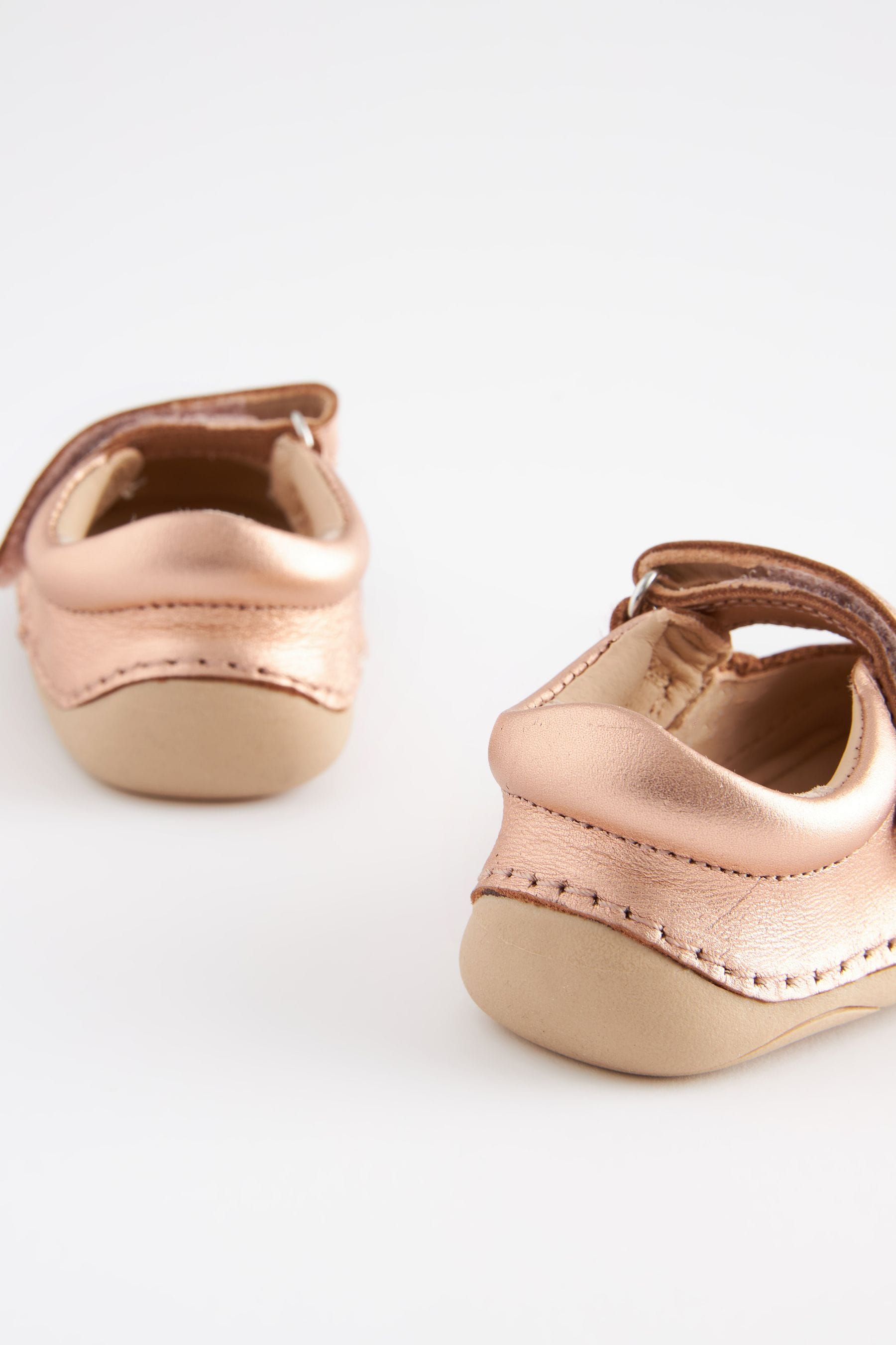 Rose Gold Pink Leather Crawler Mary Jane Shoes