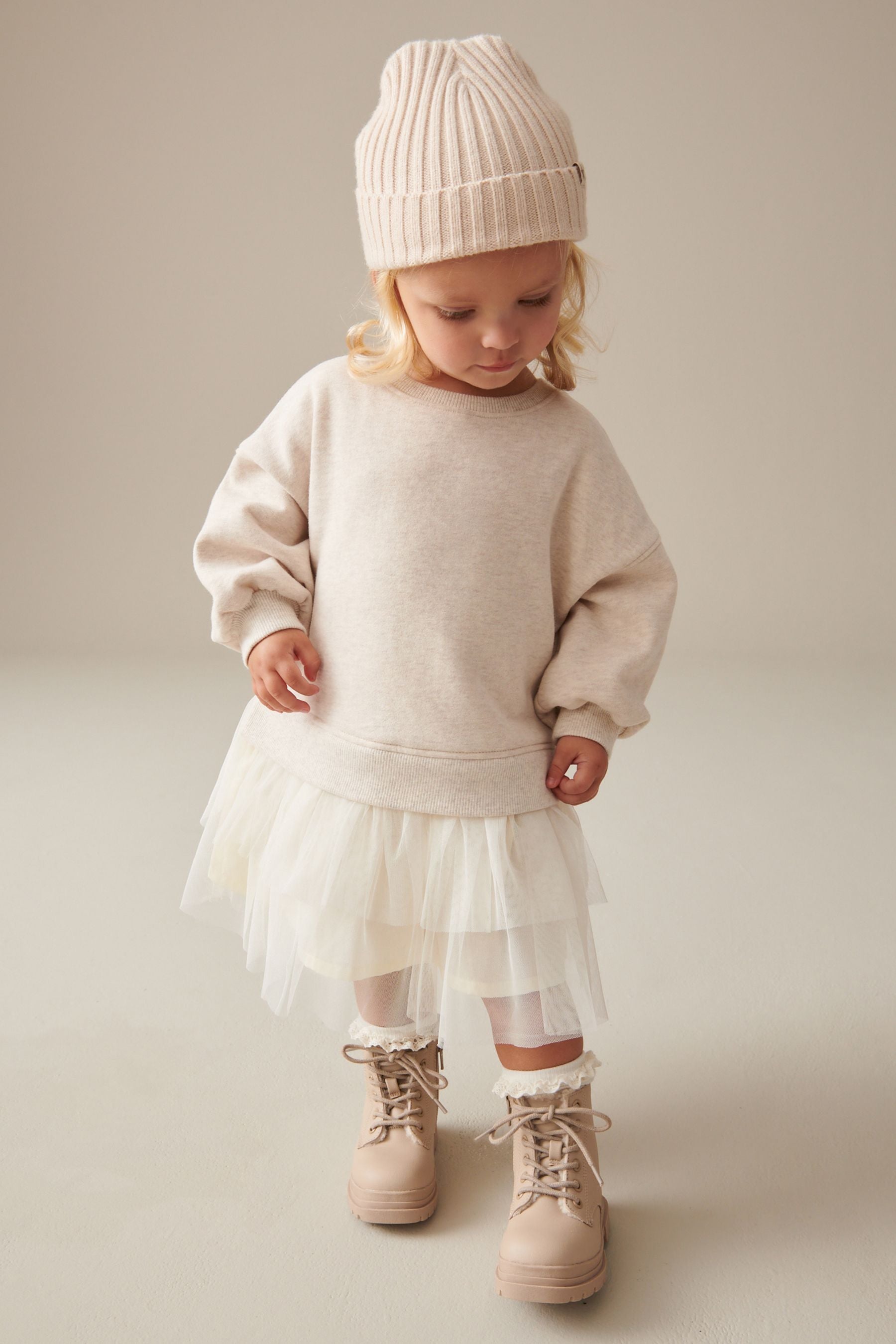 Cream Sweat Mesh Dress (3mths-7yrs)