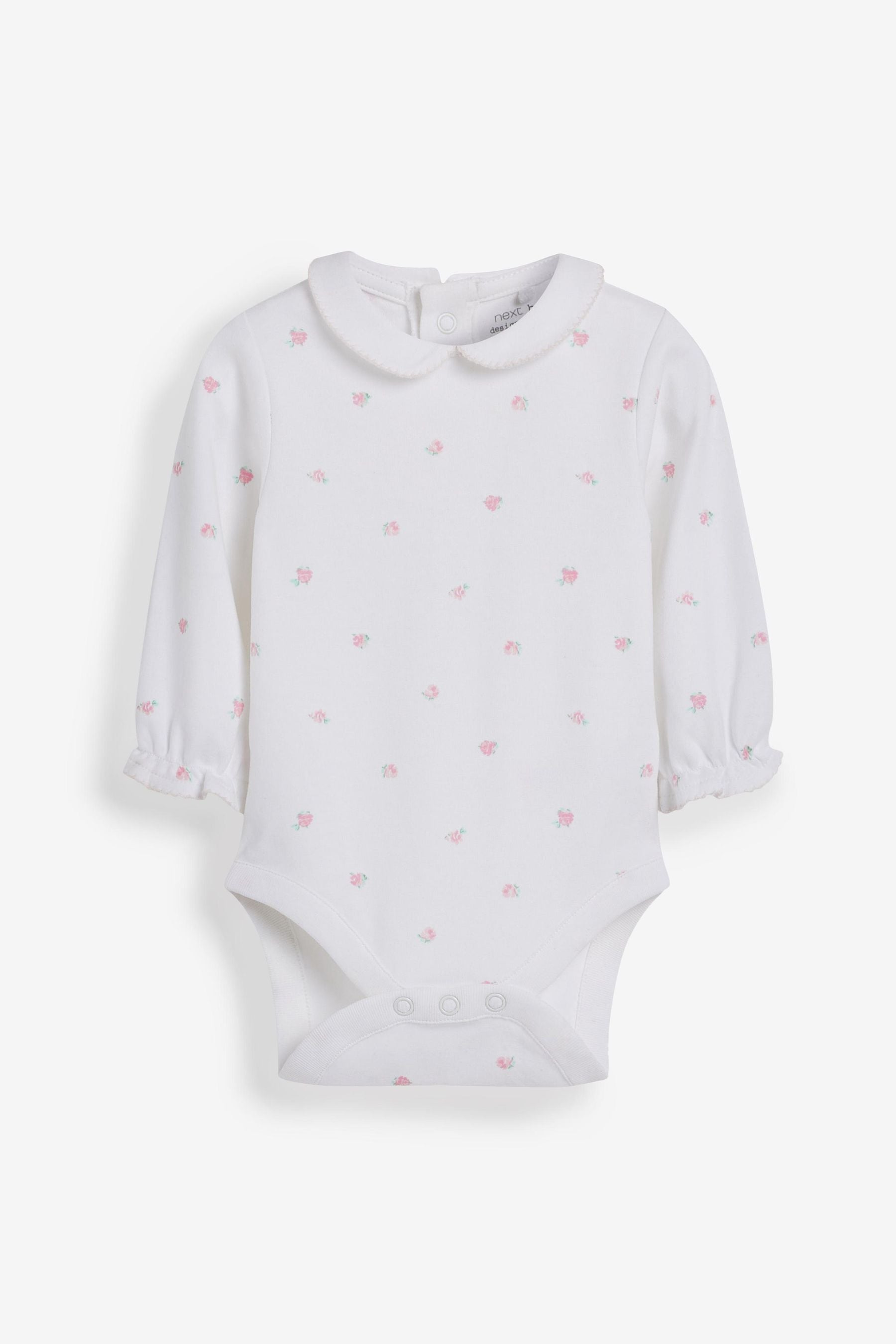 White/Pink 3 Pack Premium Long Sleeve Baby Bodysuits