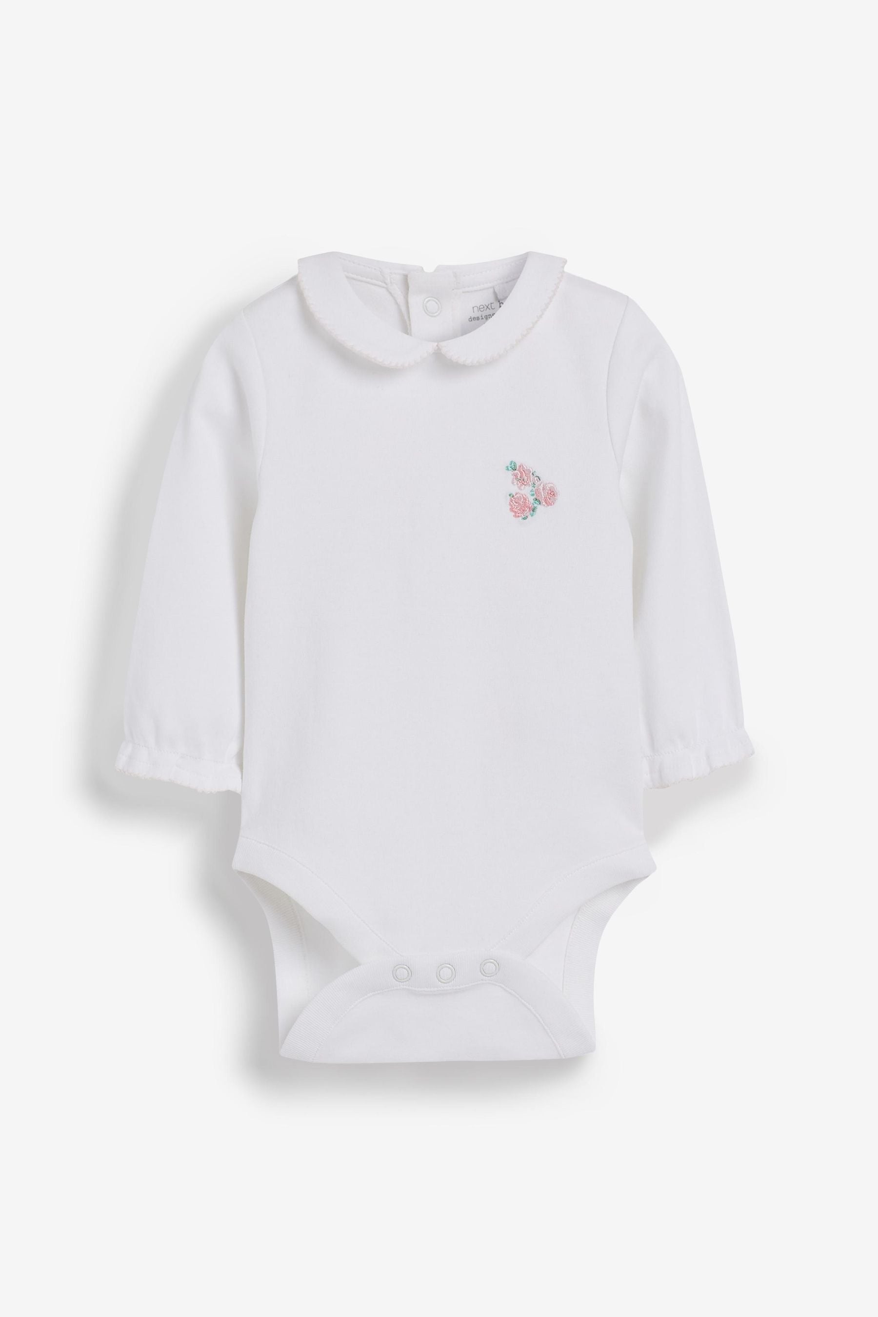 White/Pink 3 Pack Premium Long Sleeve Baby Bodysuits