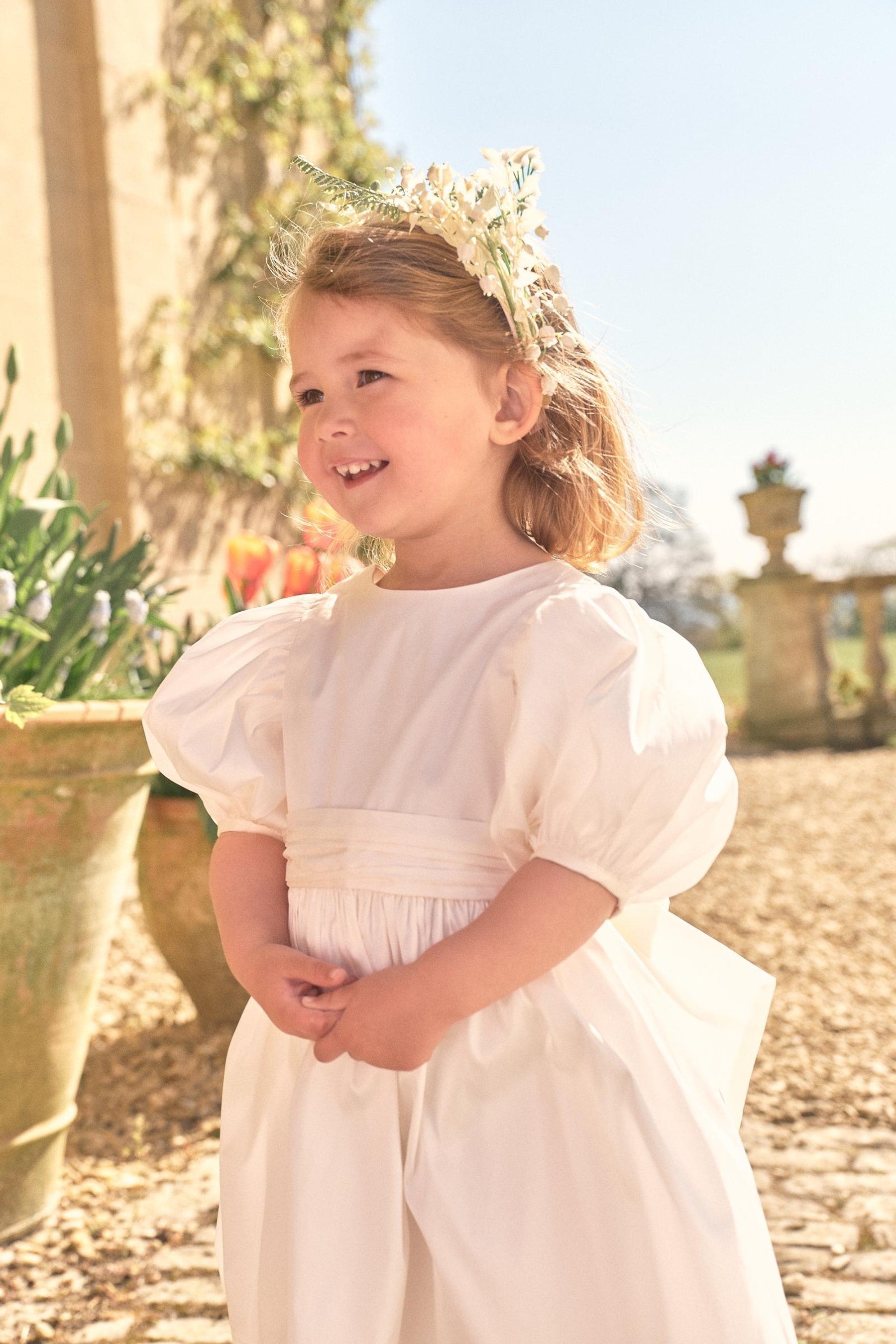 Ivory Taffeta Flower Girl Bow Dress (3mths-8yrs)