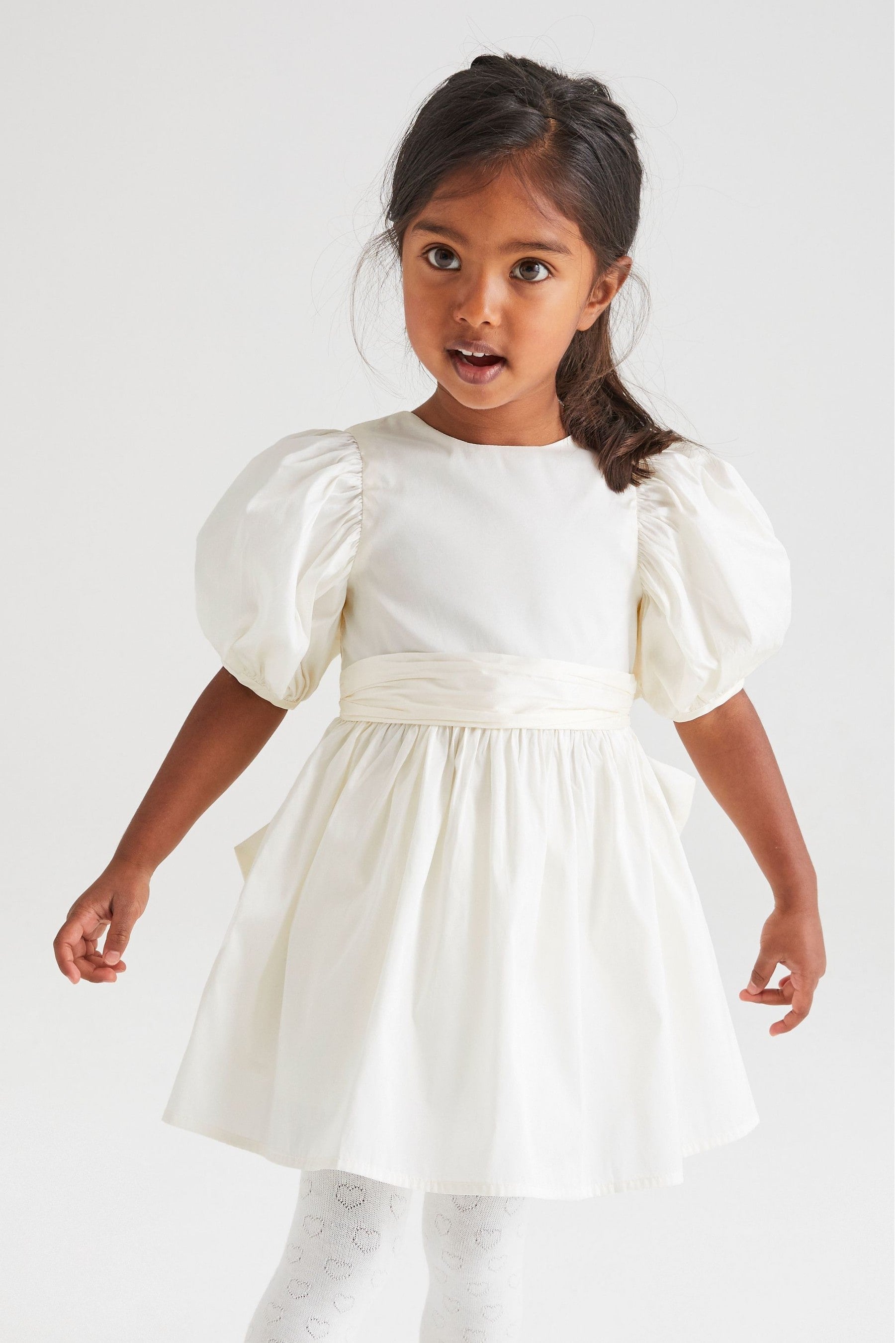 Ivory Taffeta Flower Girl Bow Dress (3mths-8yrs)