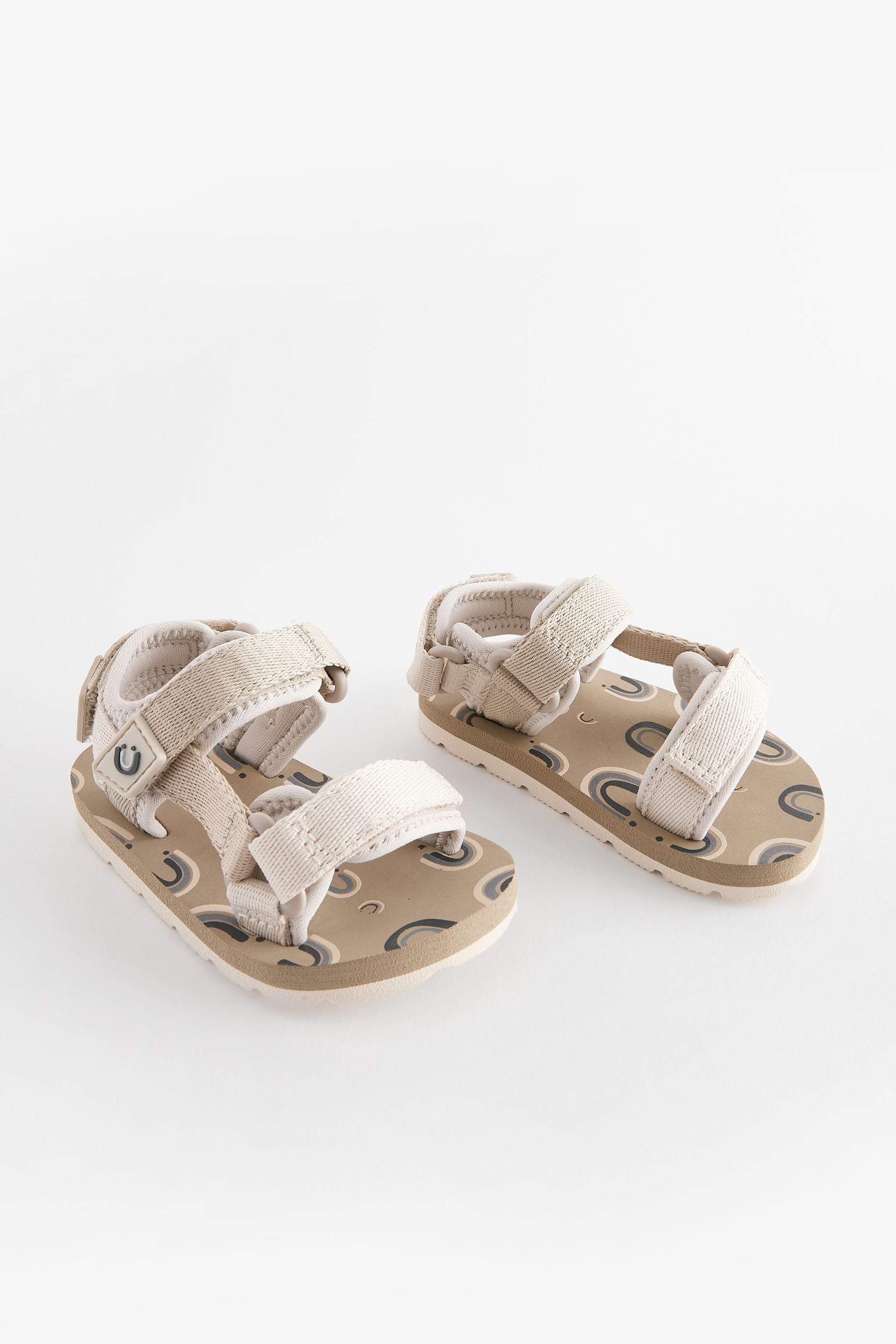 Cream Beige Touch Fastening Adjustable Strap Tape Trekker Sandals