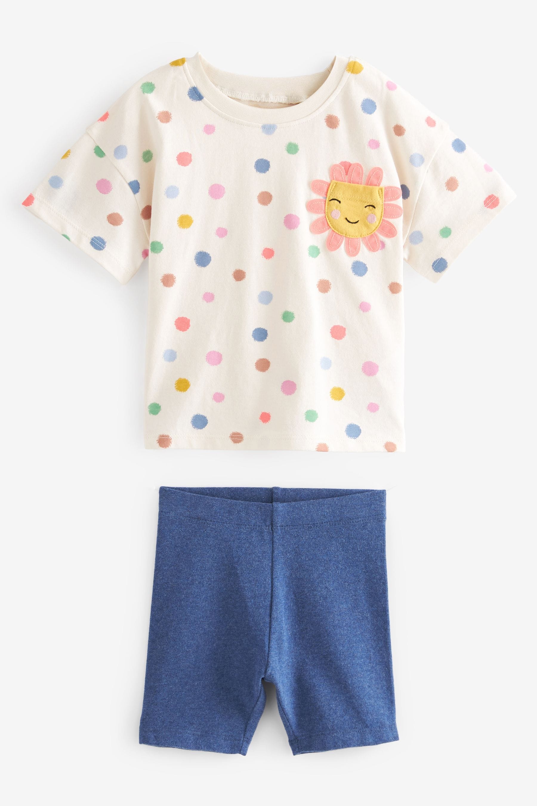 Cream Spotty Flower Tshirt and Cycling Shorts Set (3mths-7yrs)