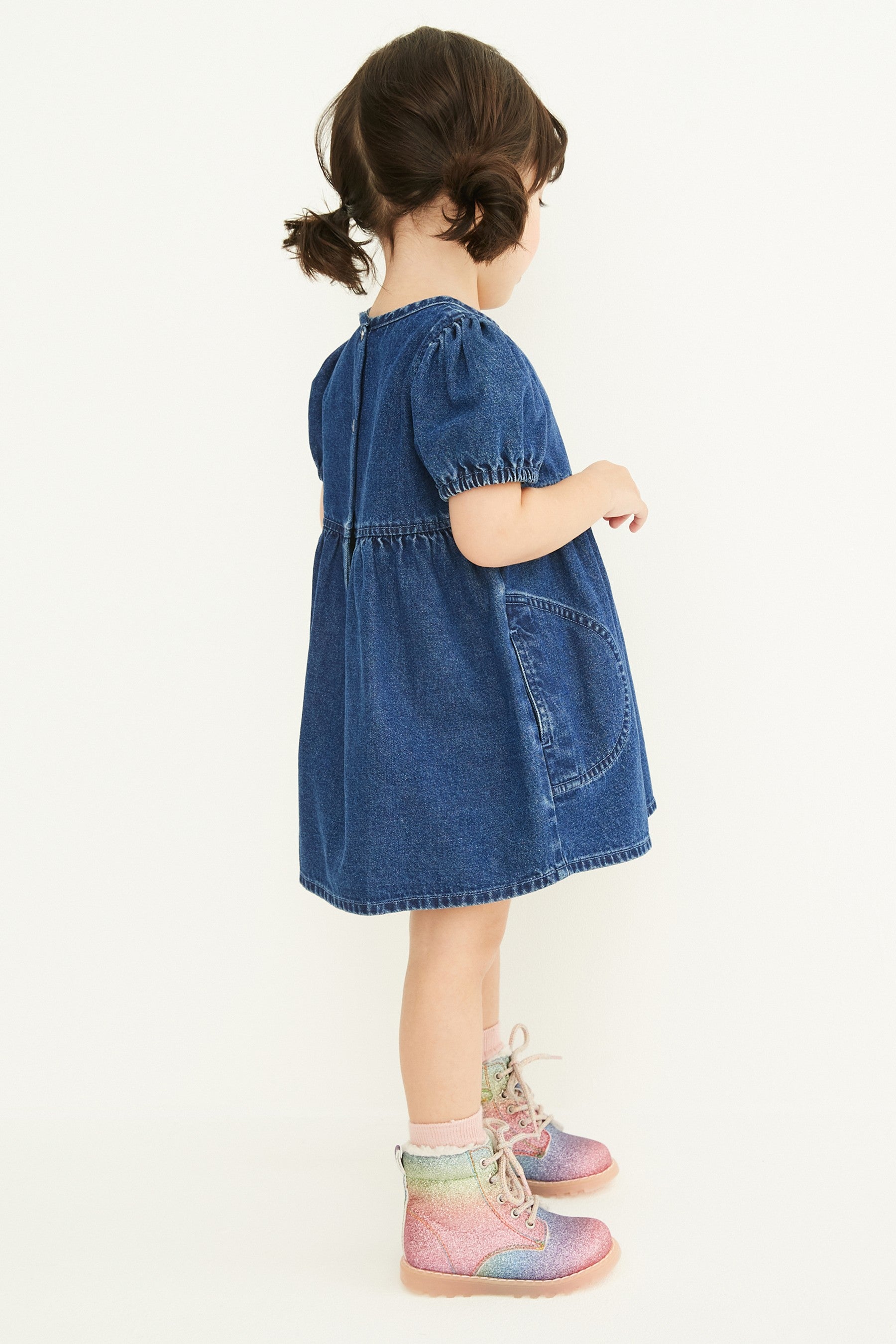 Mid Wash Puff Sleeve Denim Dress (3mths-8yrs)